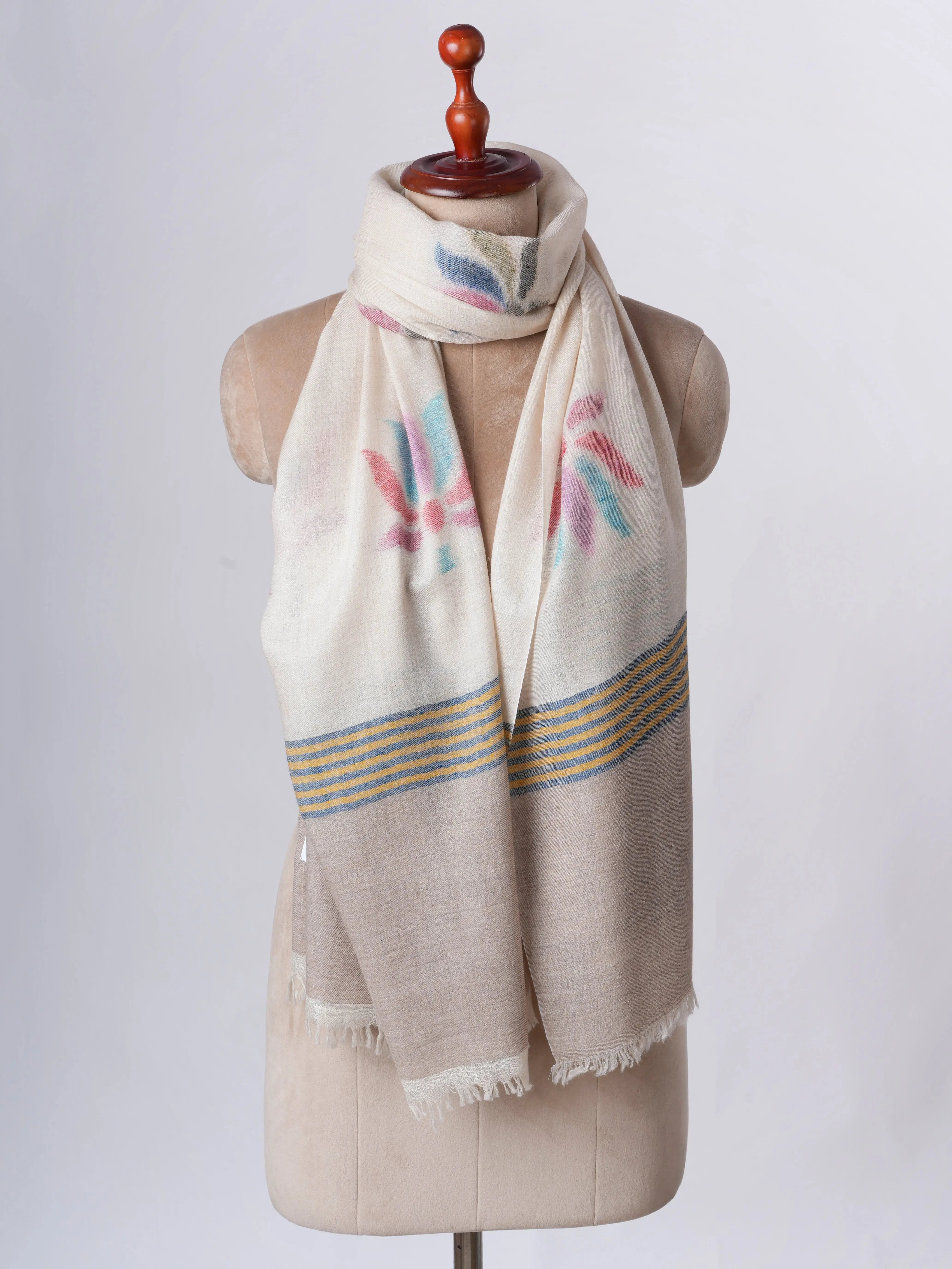 Handloom Lotus Ikat Cashmere Scarf – Baby Soft Authentic Cashmere Shahkaar