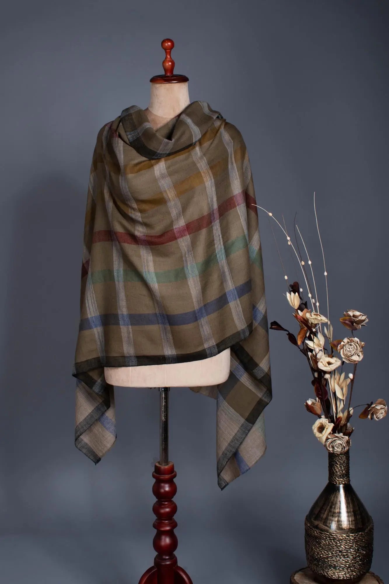Handloomed Check Fusion Pashmina Wrap - SILIGURI Shahkaar
