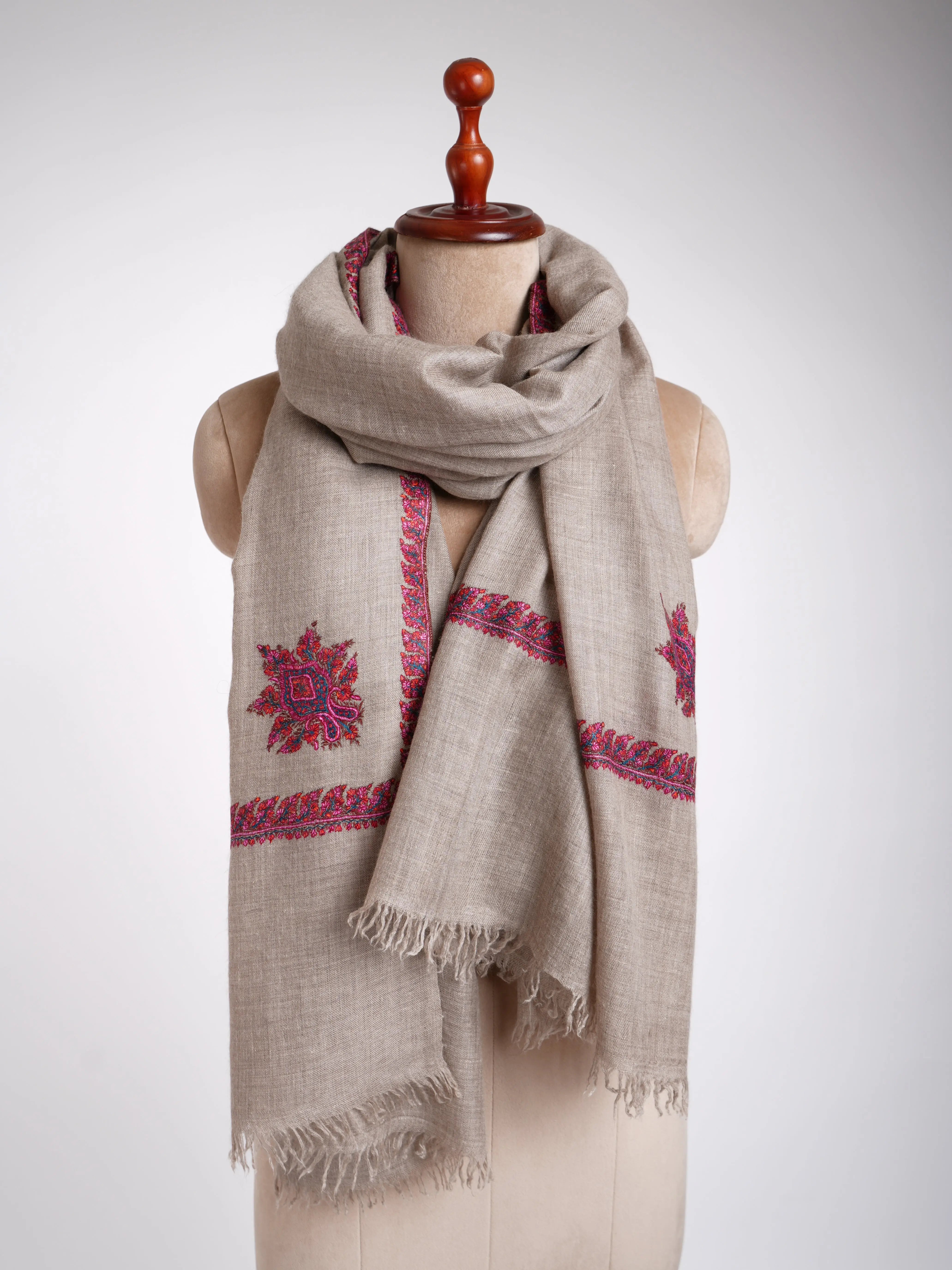 Handloomed Grey Embroidered Pashmina Wrap Shahkaar