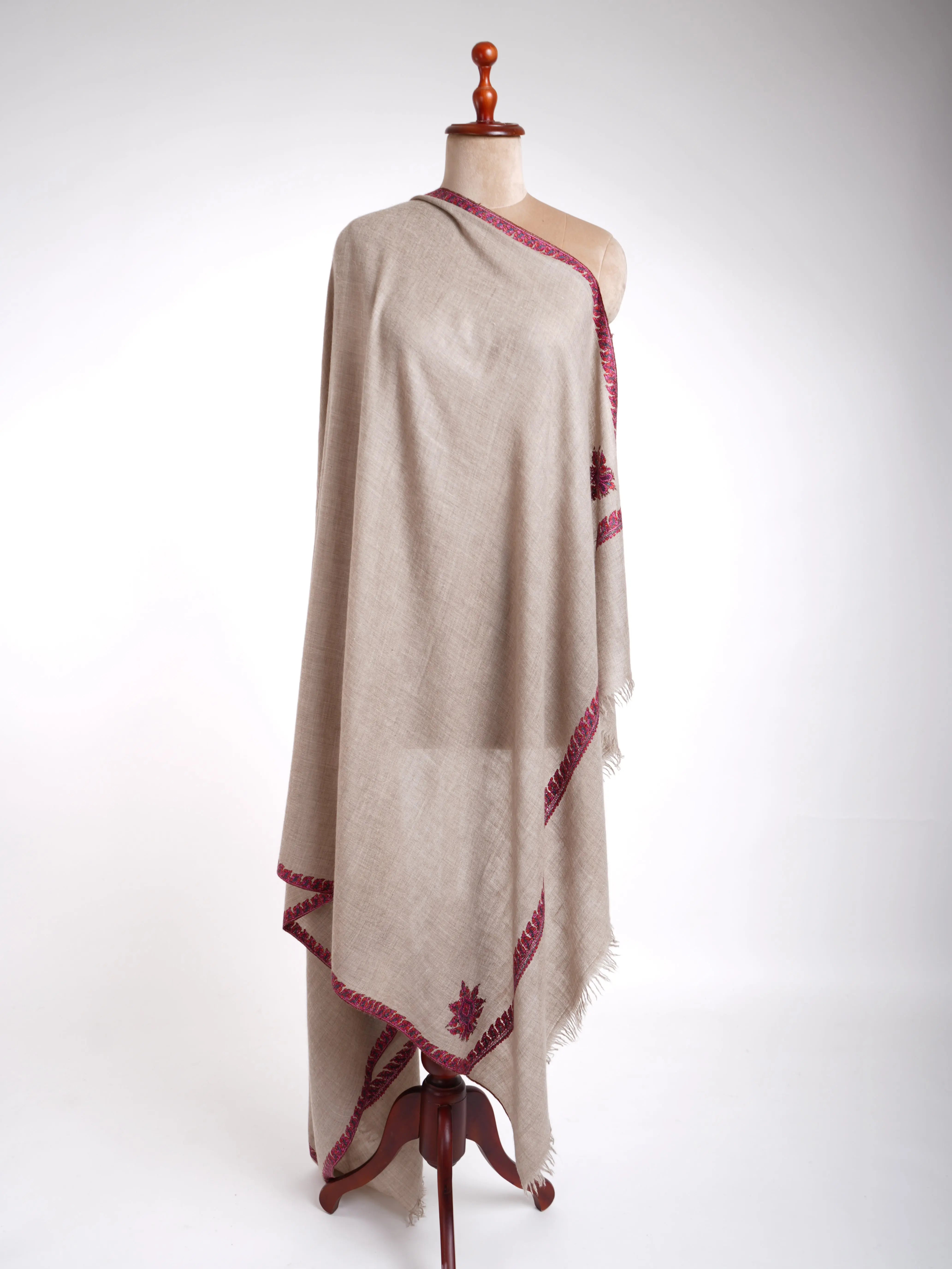 Handloomed Grey Embroidered Pashmina Wrap Shahkaar