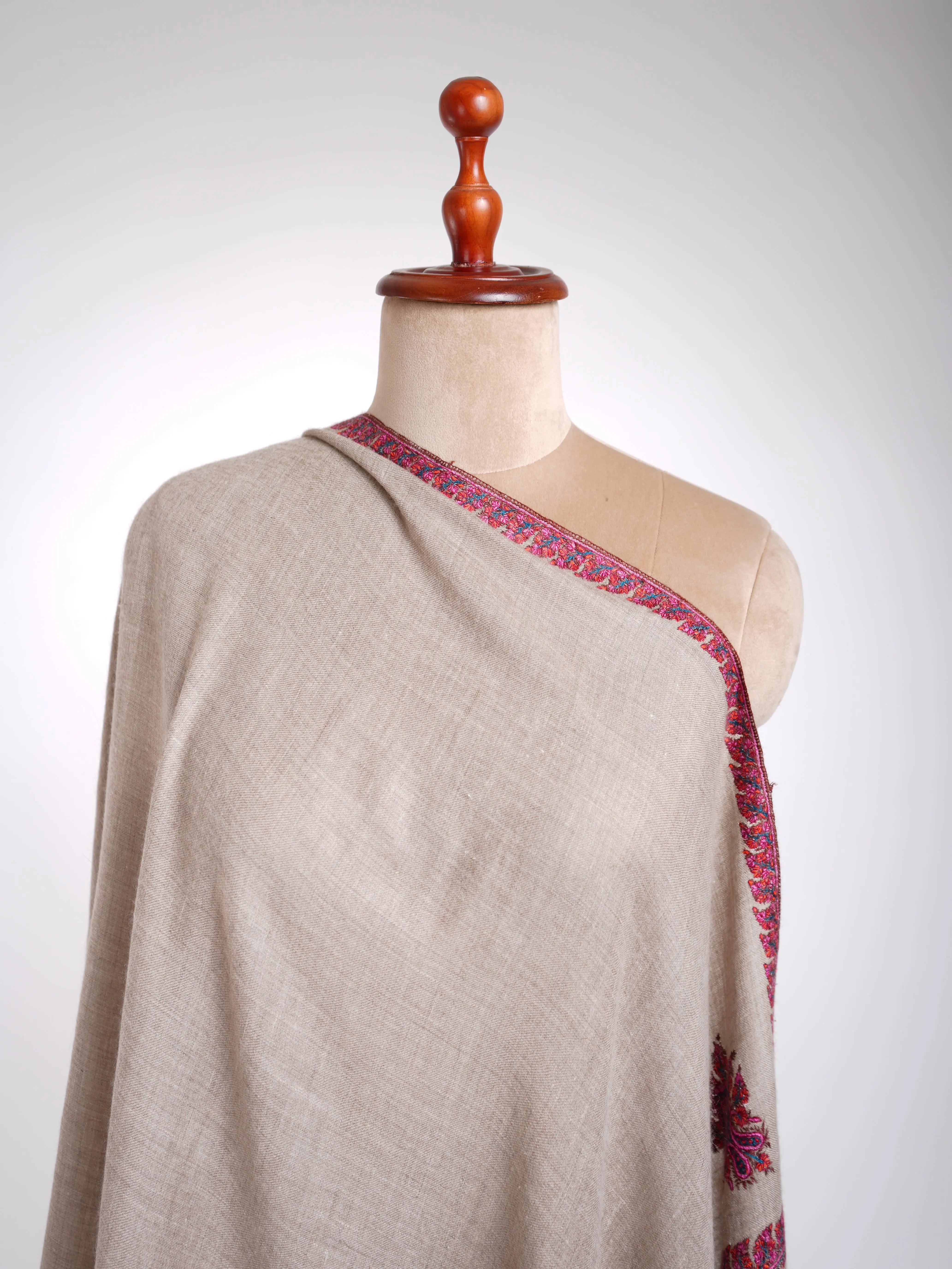 Handloomed Grey Embroidered Pashmina Wrap Shahkaar