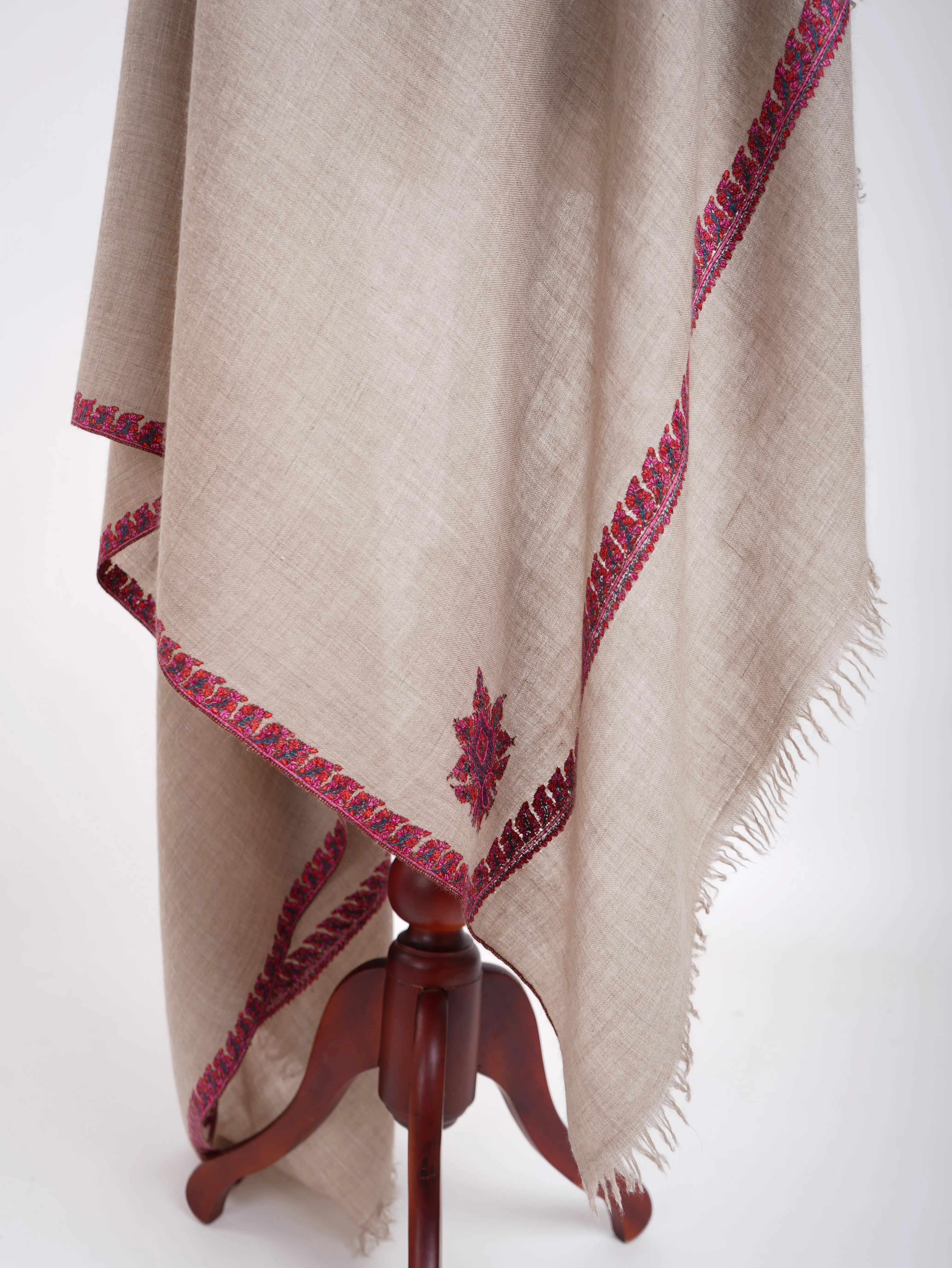 Handloomed Grey Embroidered Pashmina Wrap Shahkaar