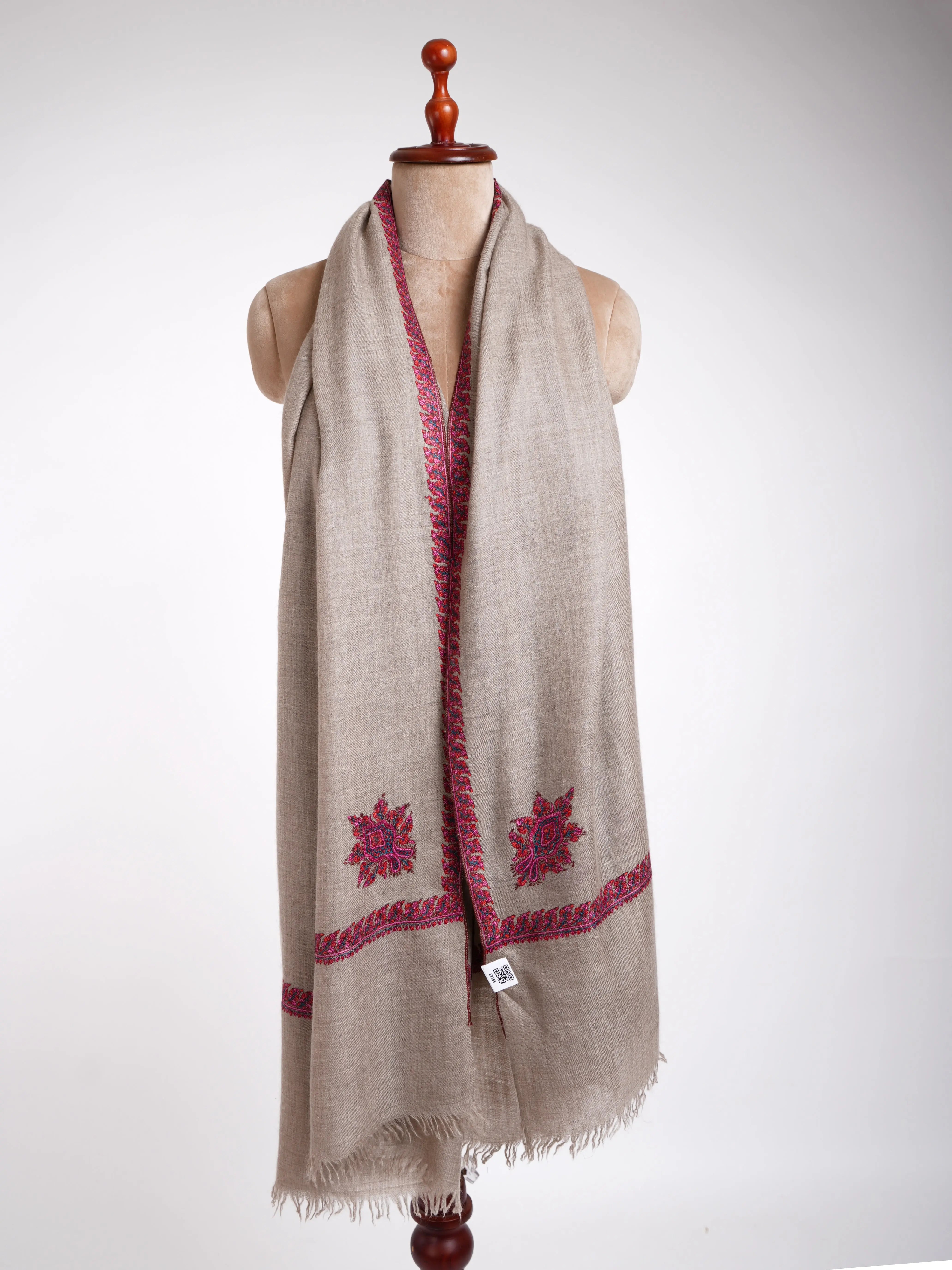Handloomed Grey Embroidered Pashmina Wrap Shahkaar
