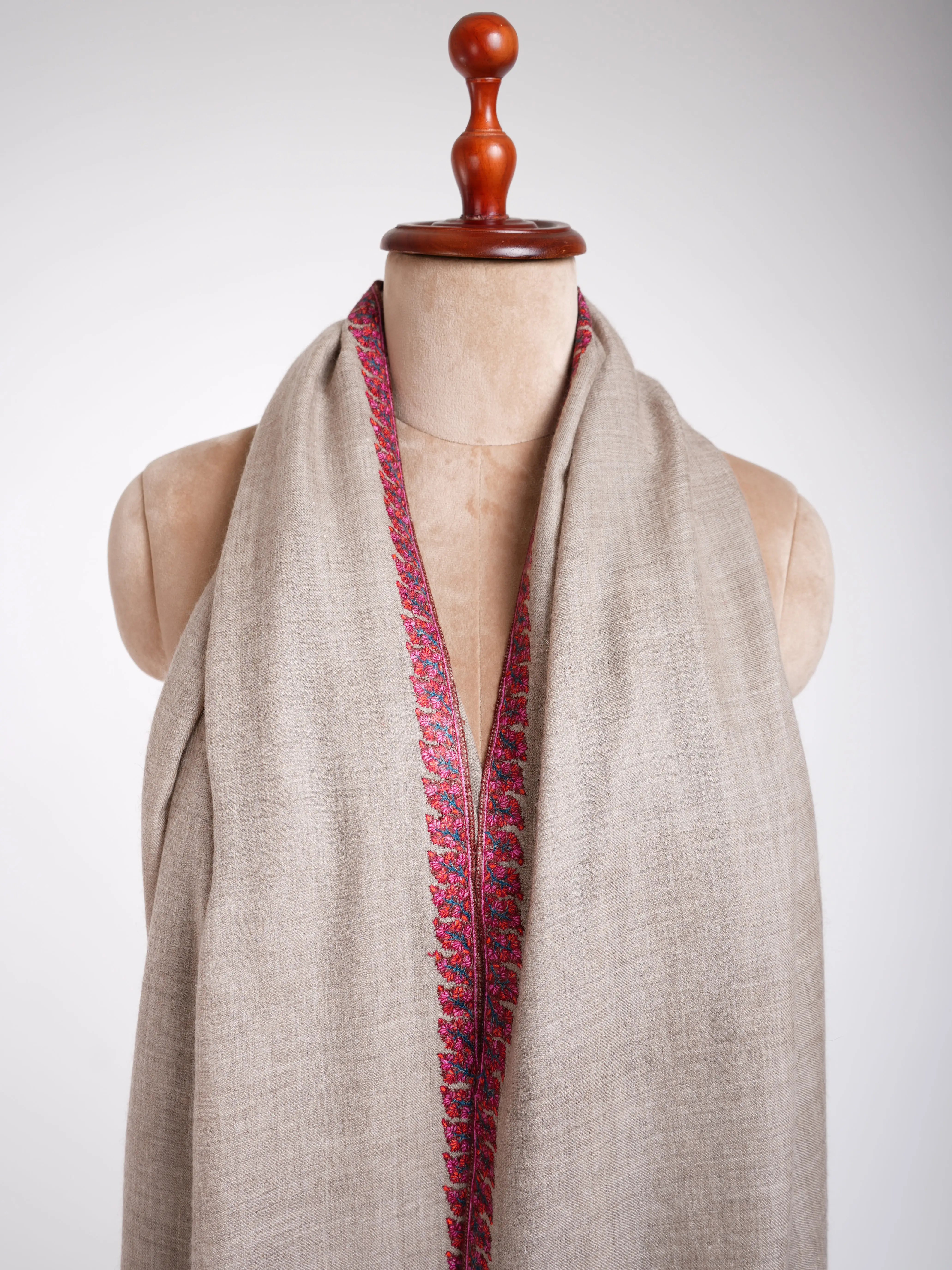 Handloomed Grey Embroidered Pashmina Wrap Shahkaar