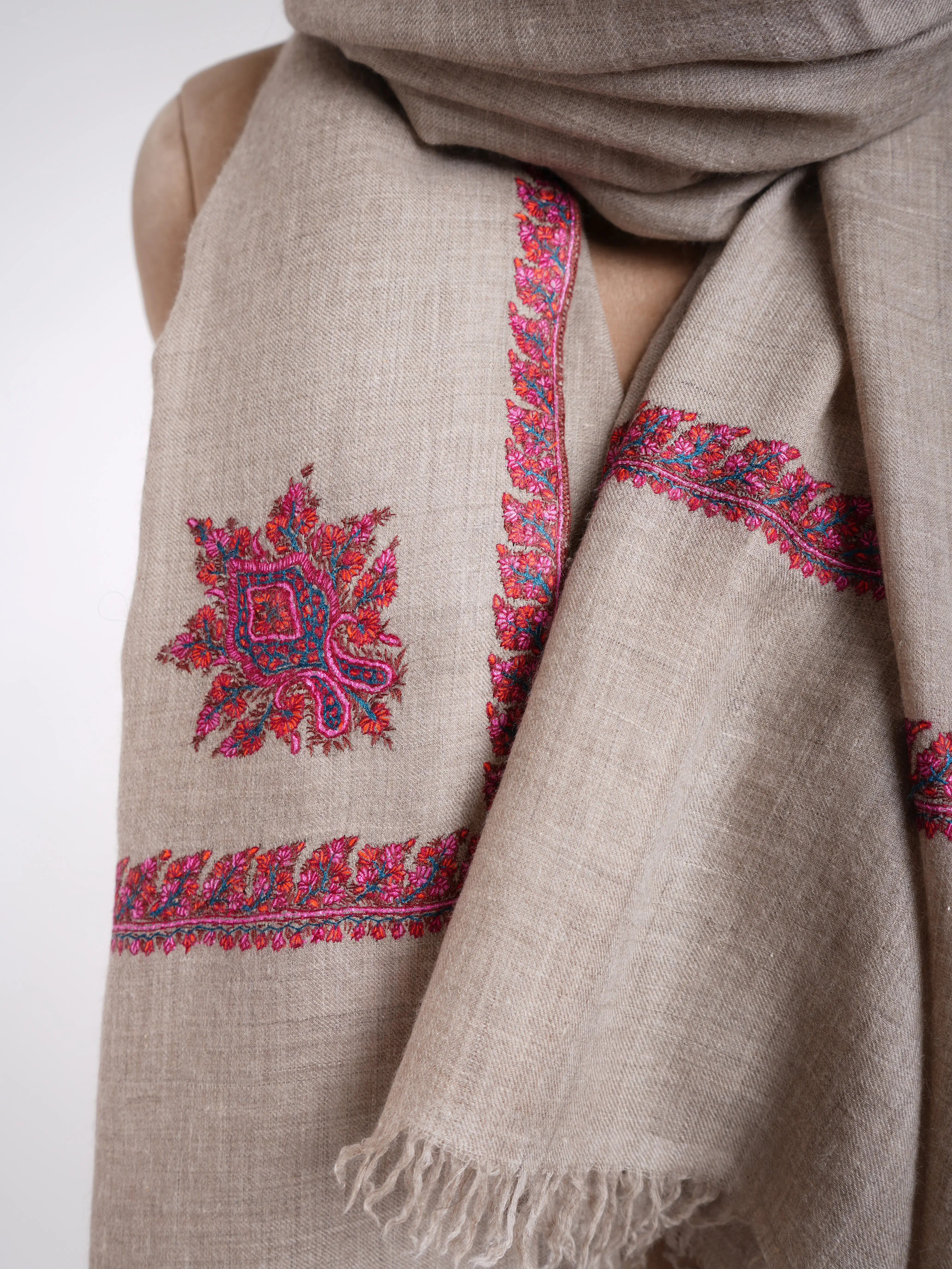 Handloomed Grey Embroidered Pashmina Wrap Shahkaar