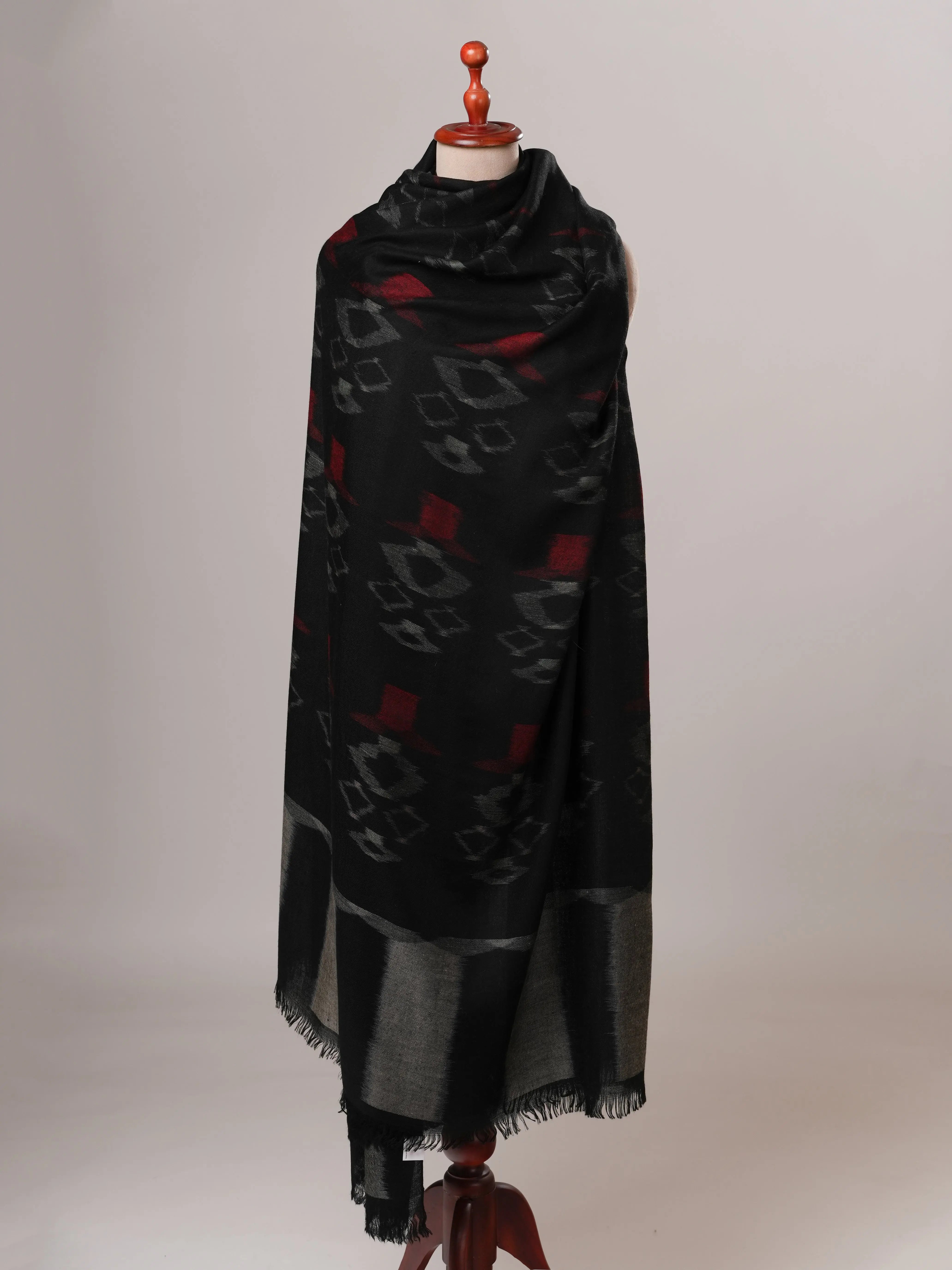 Handloomed Ikat Black Oversized Pashmina Shawl Shahkaar
