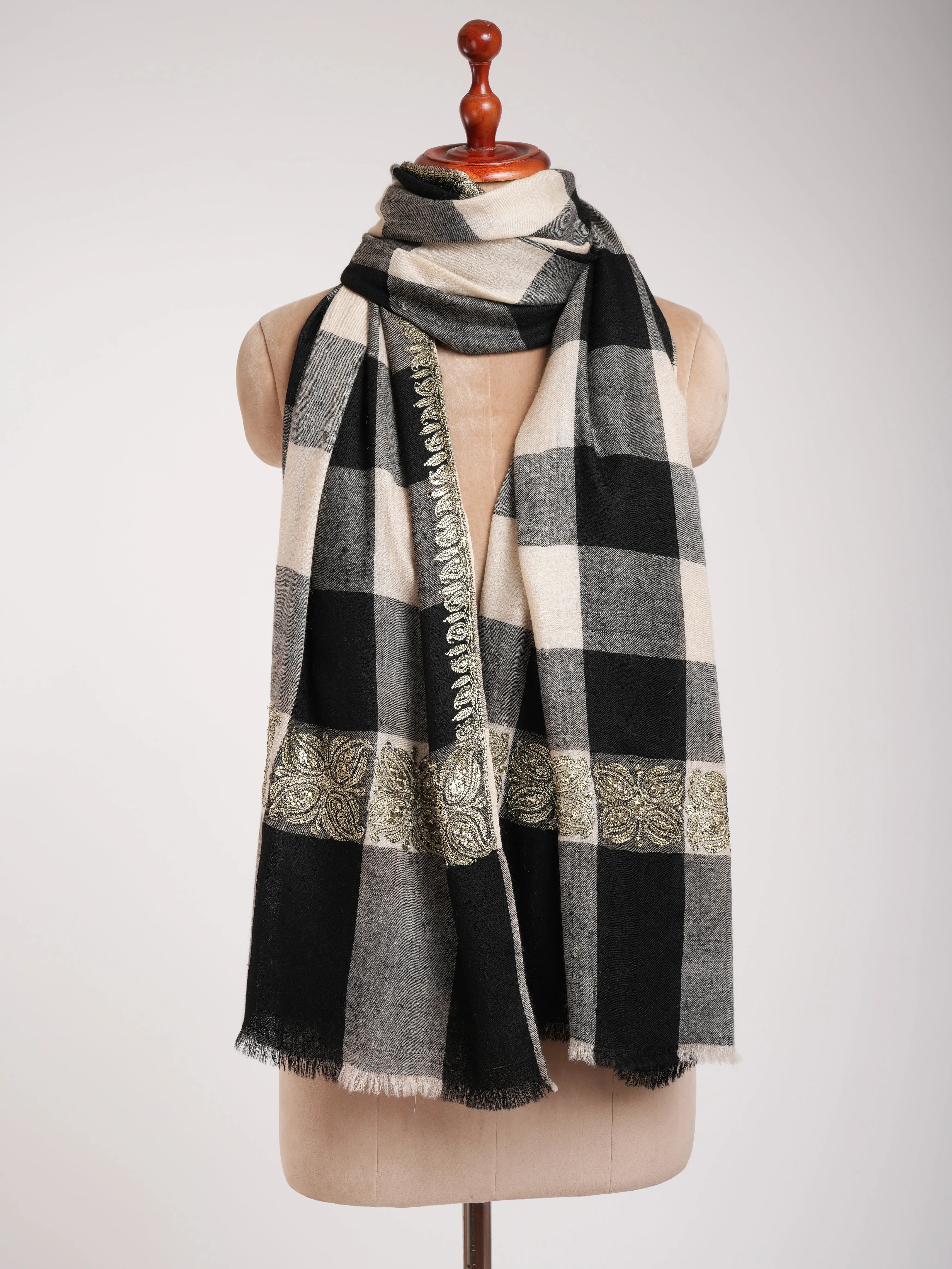 Handloomed Pashmina Shawl with Kashmiri Tilla Work Shahkaar