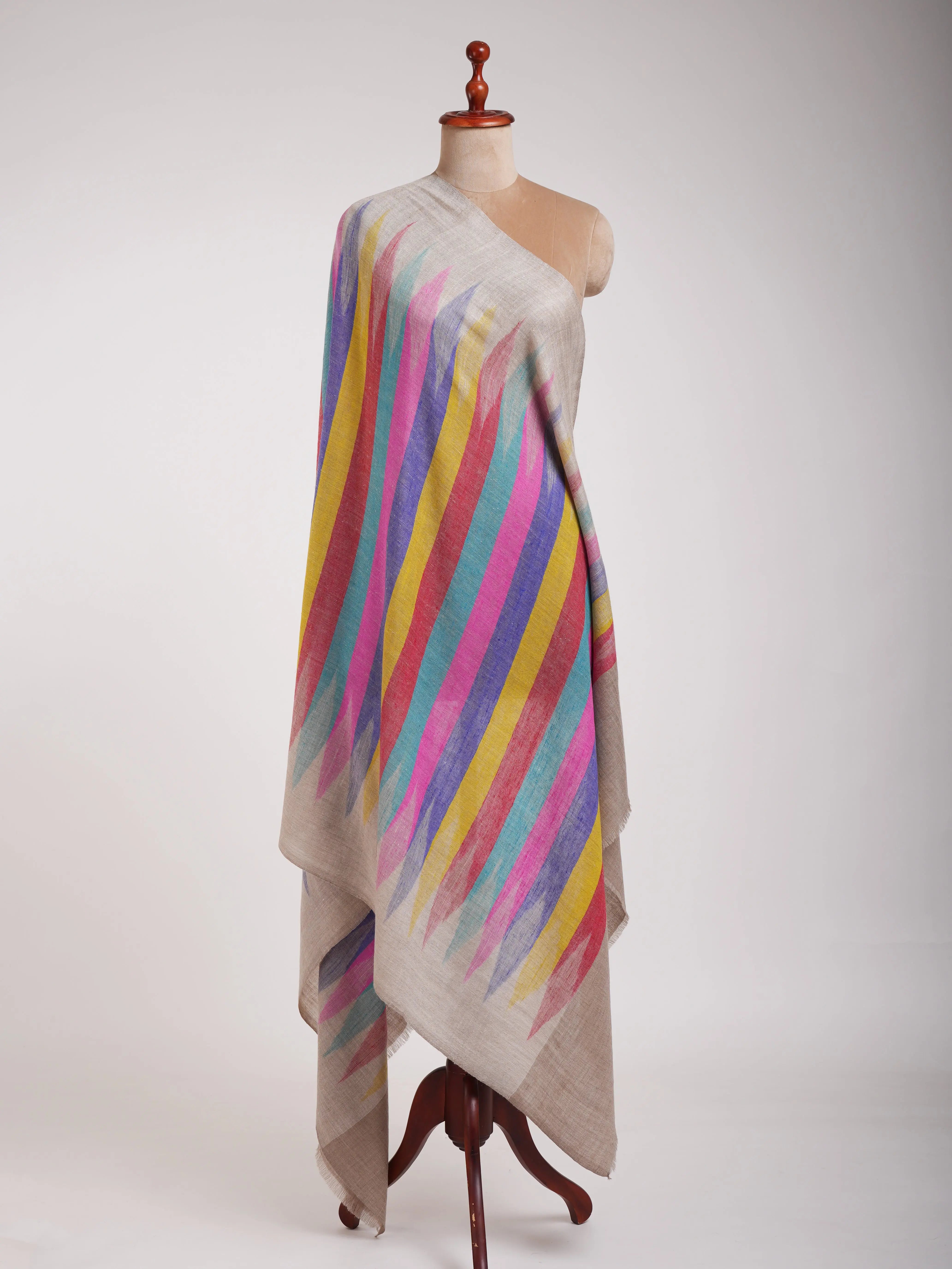 Handloomed Soft Cashmere Pashmina Ikat Shawl Shahkaar