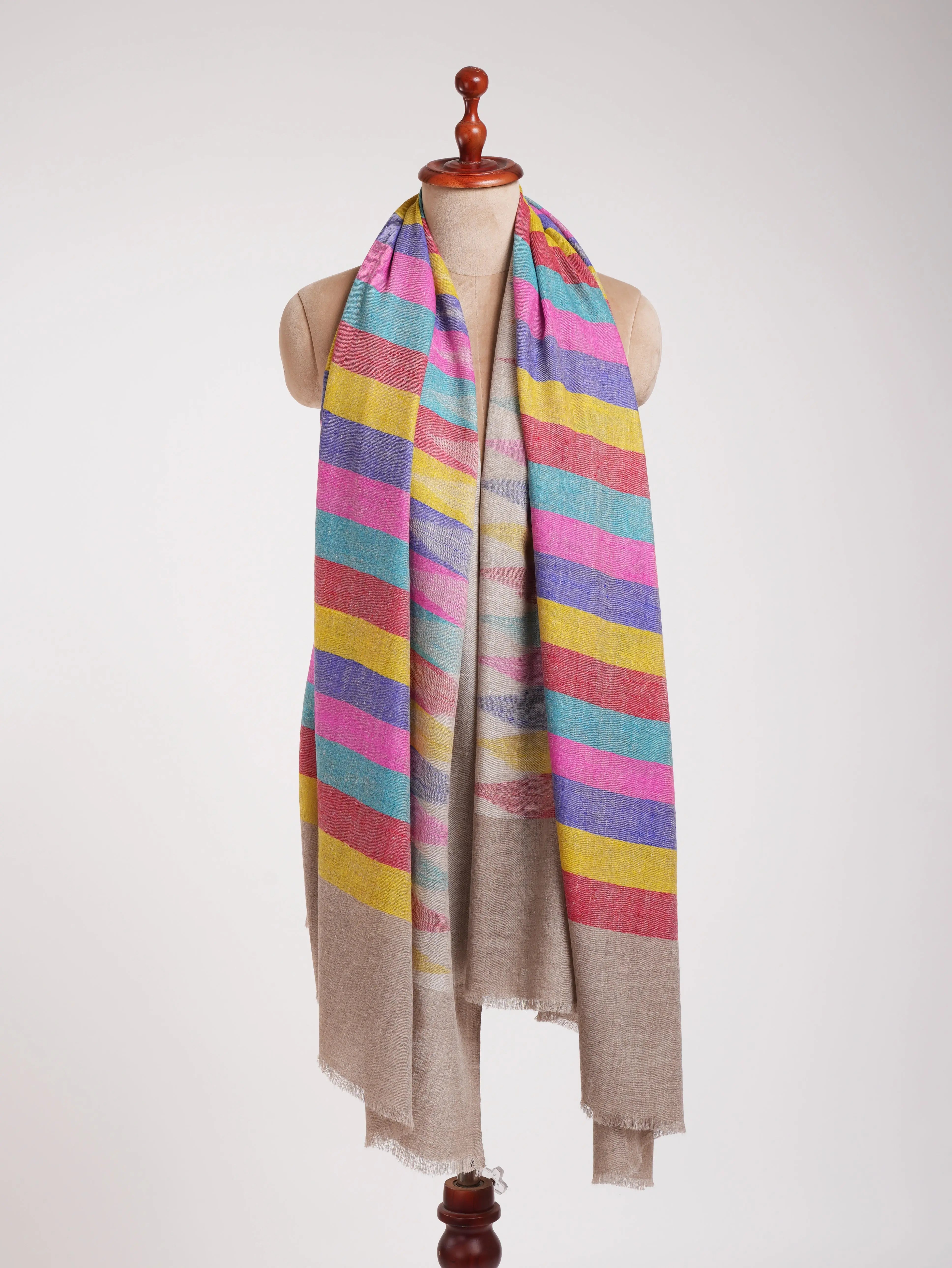 Handloomed Soft Cashmere Pashmina Ikat Shawl Shahkaar