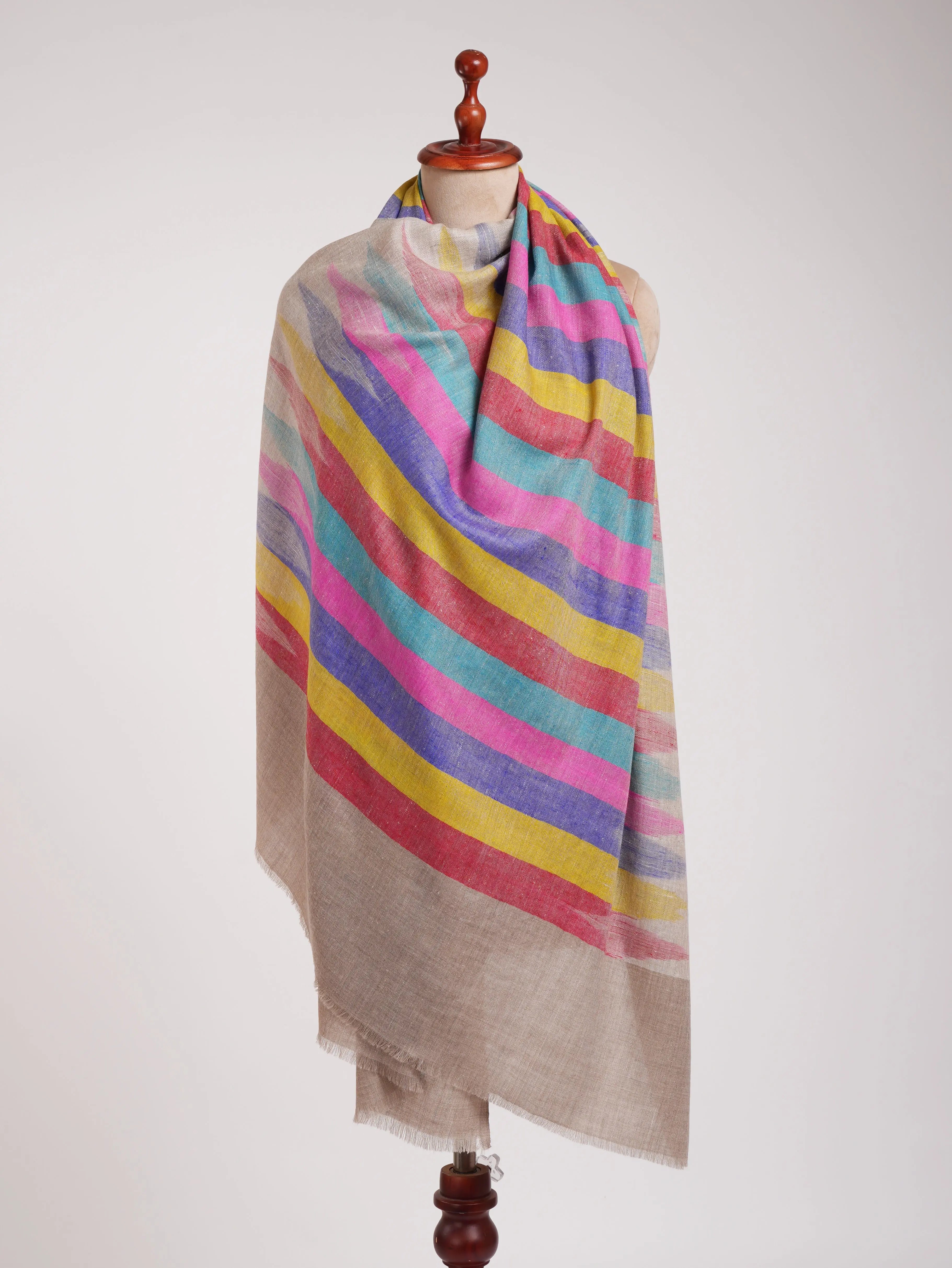 Handloomed Soft Cashmere Pashmina Ikat Shawl Shahkaar