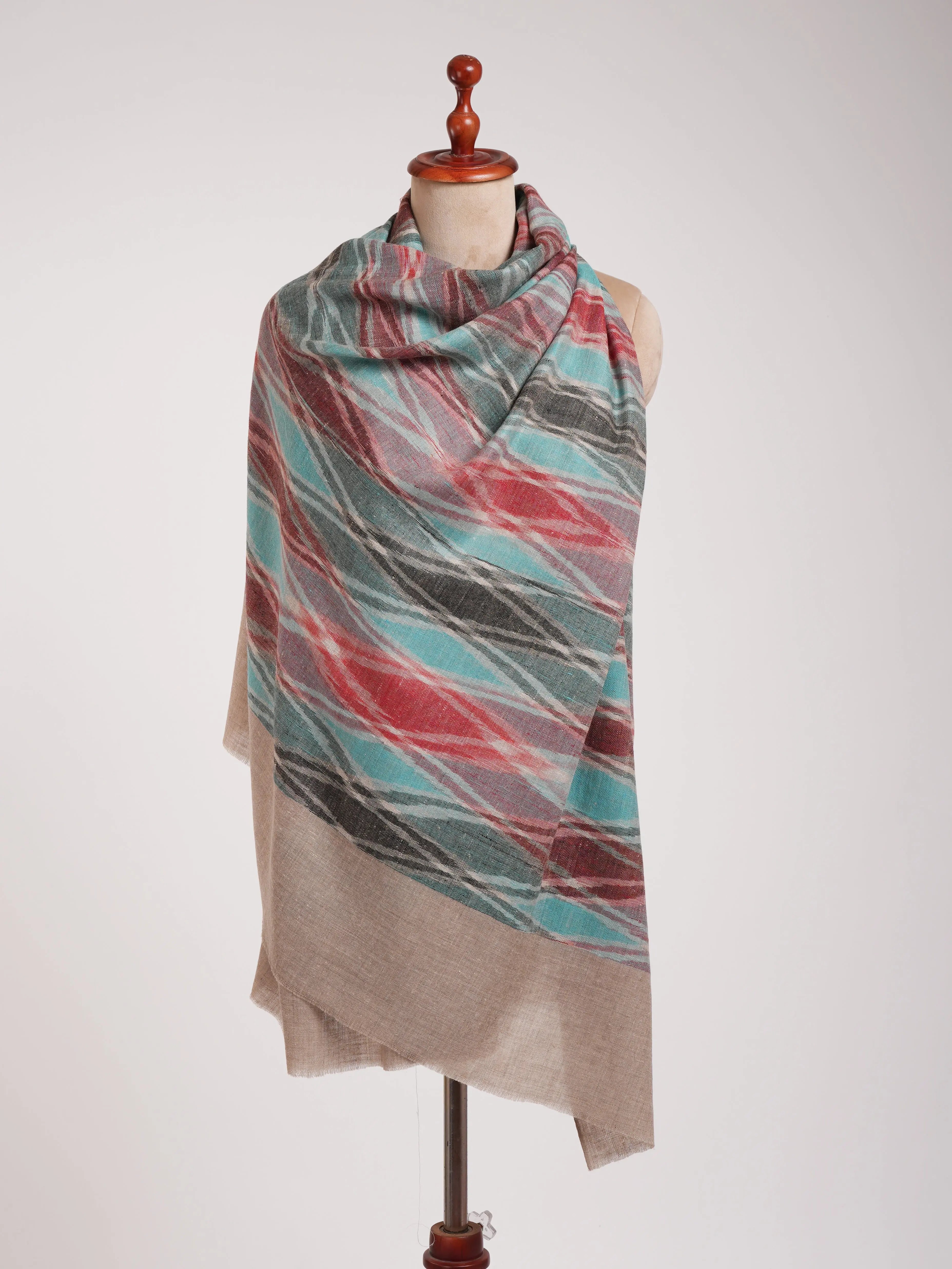 Handloomed Soft Pashmina Ikat Shawl Shahkaar