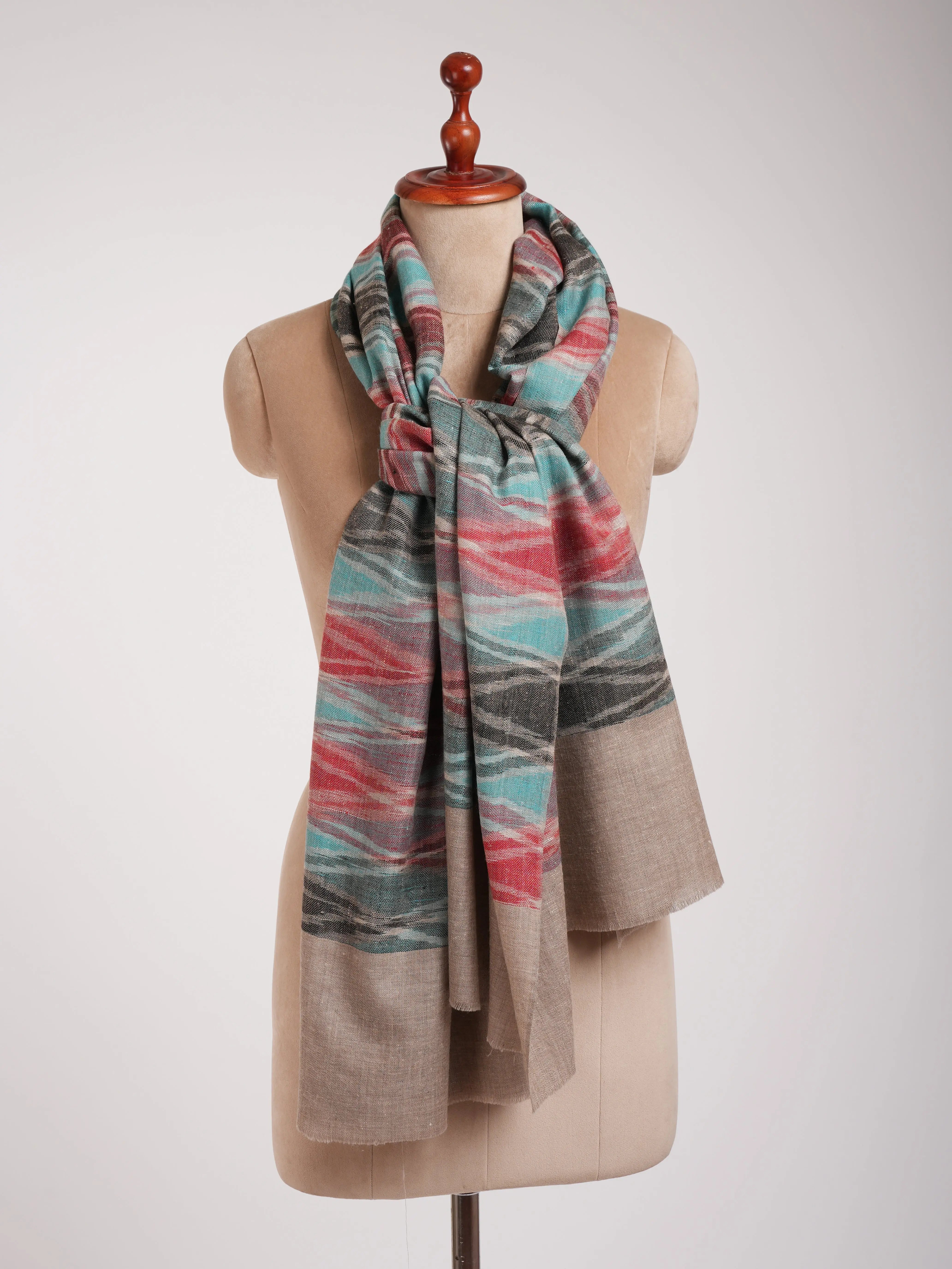 Handloomed Soft Pashmina Ikat Shawl Shahkaar