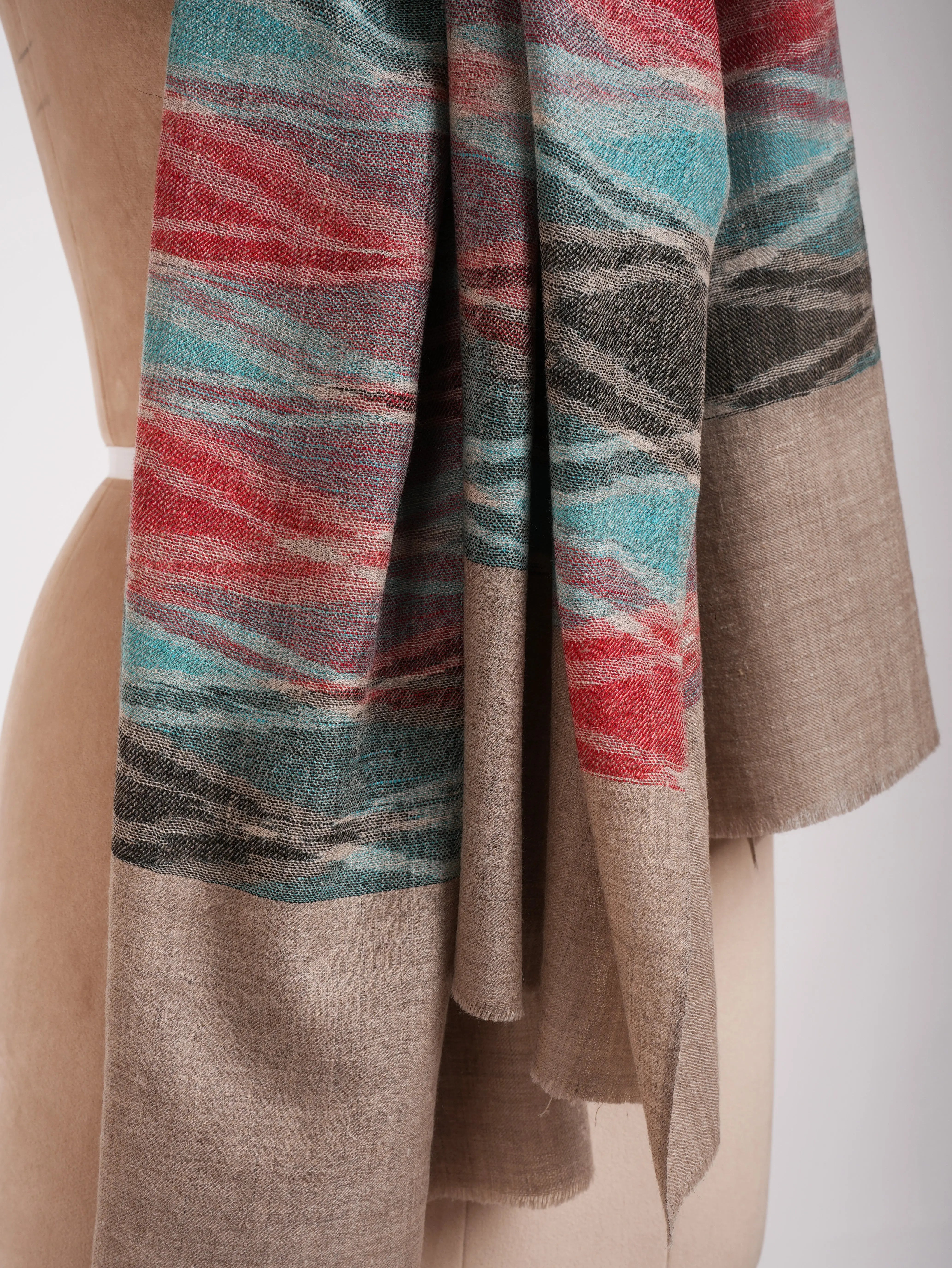 Handloomed Soft Pashmina Ikat Shawl Shahkaar