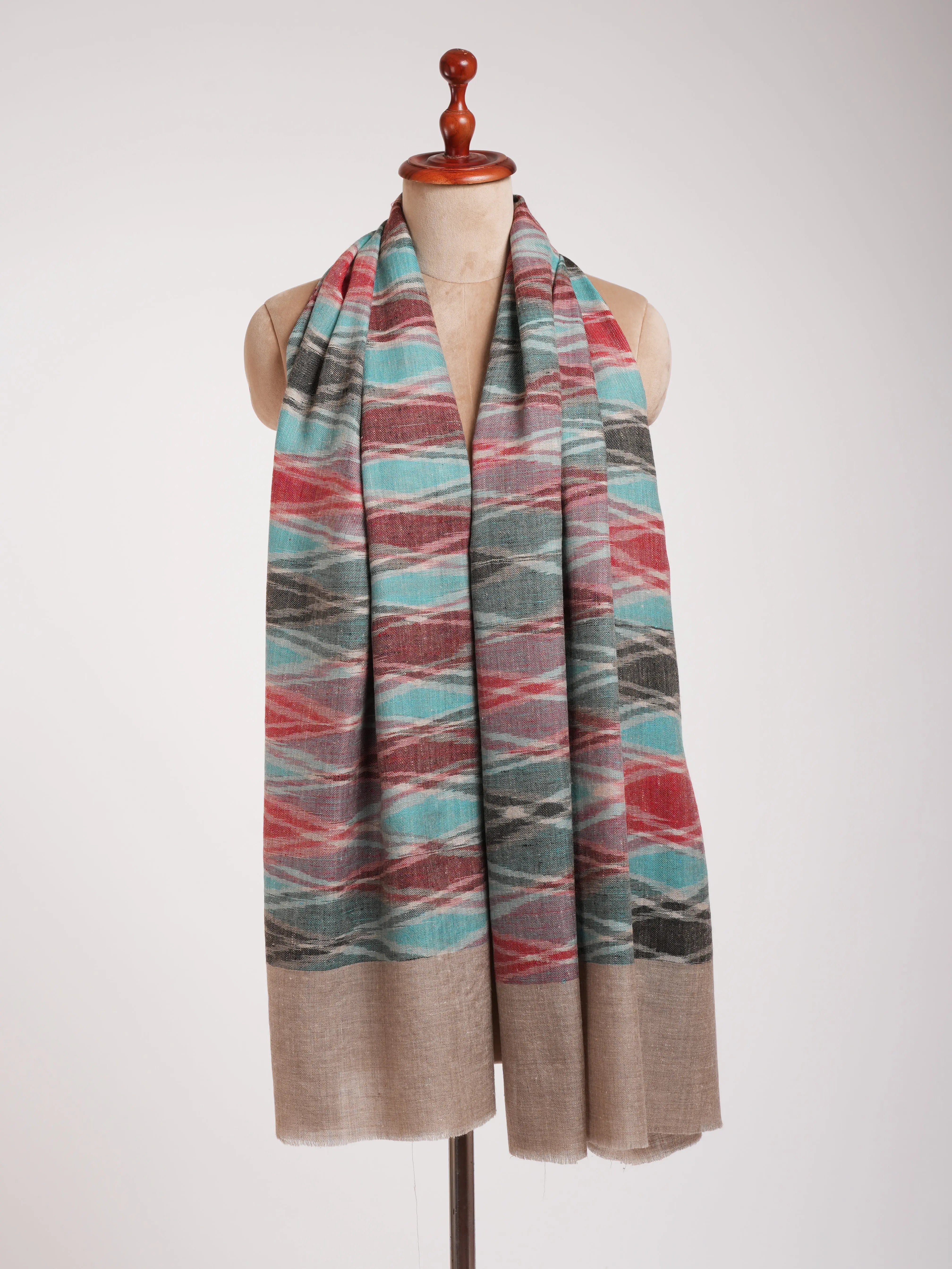 Handloomed Soft Pashmina Ikat Shawl Shahkaar