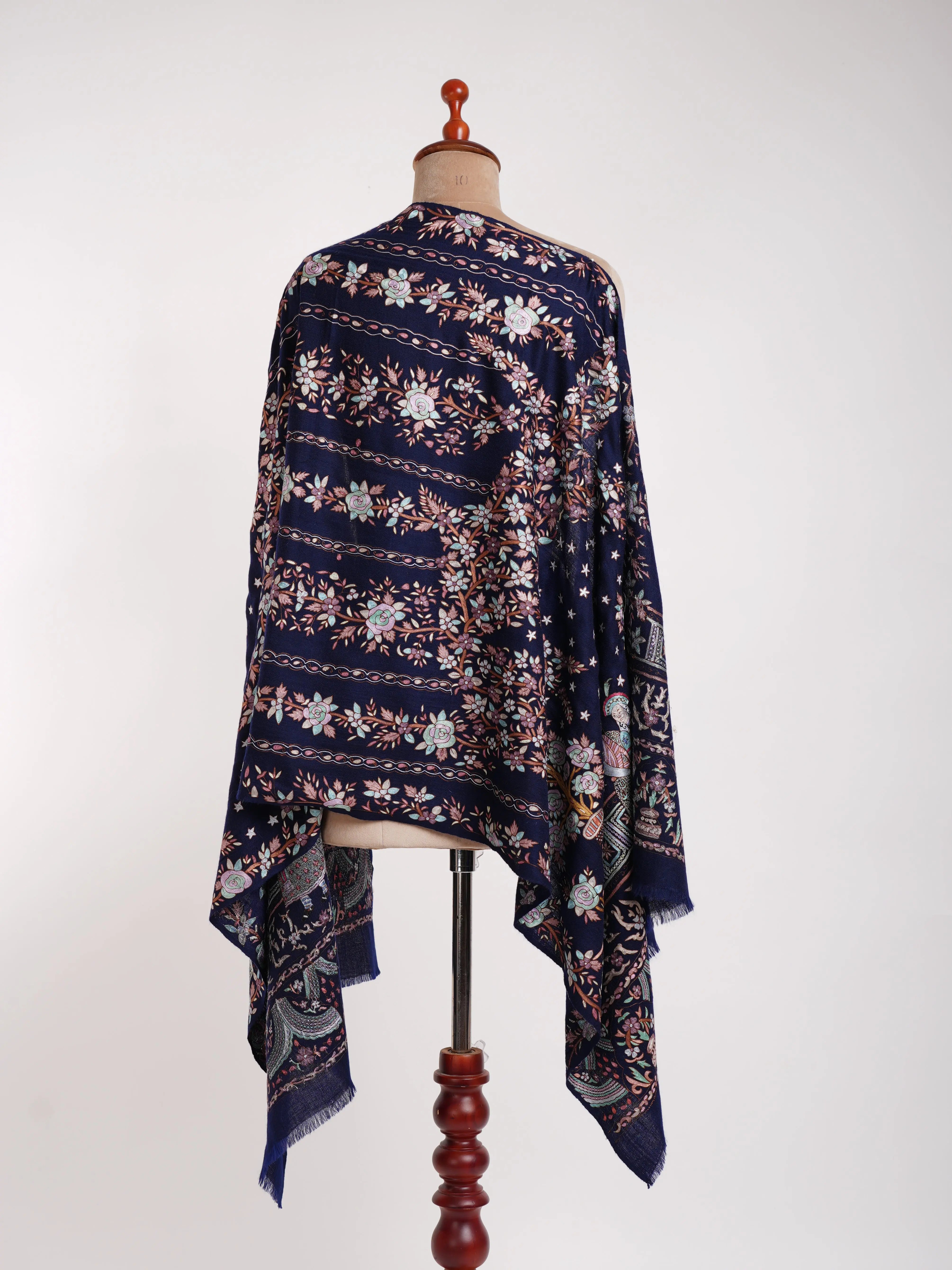 Handmade Hook Embroidery Cashmere Scarf Classic Blue Shahkaar