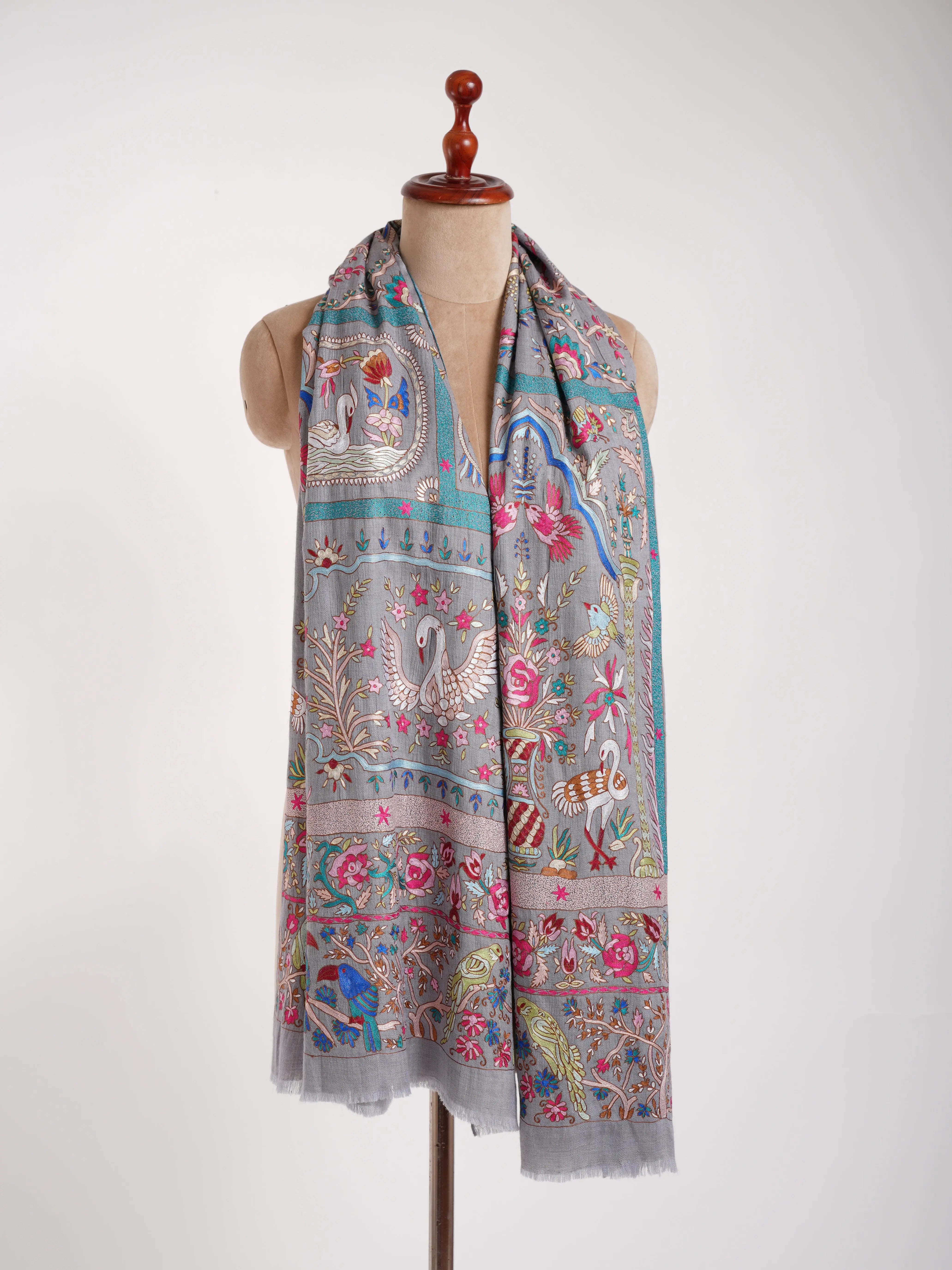 Handmade Kalamkari Jamavar Cashmere Scarf Summer Song Shahkaar