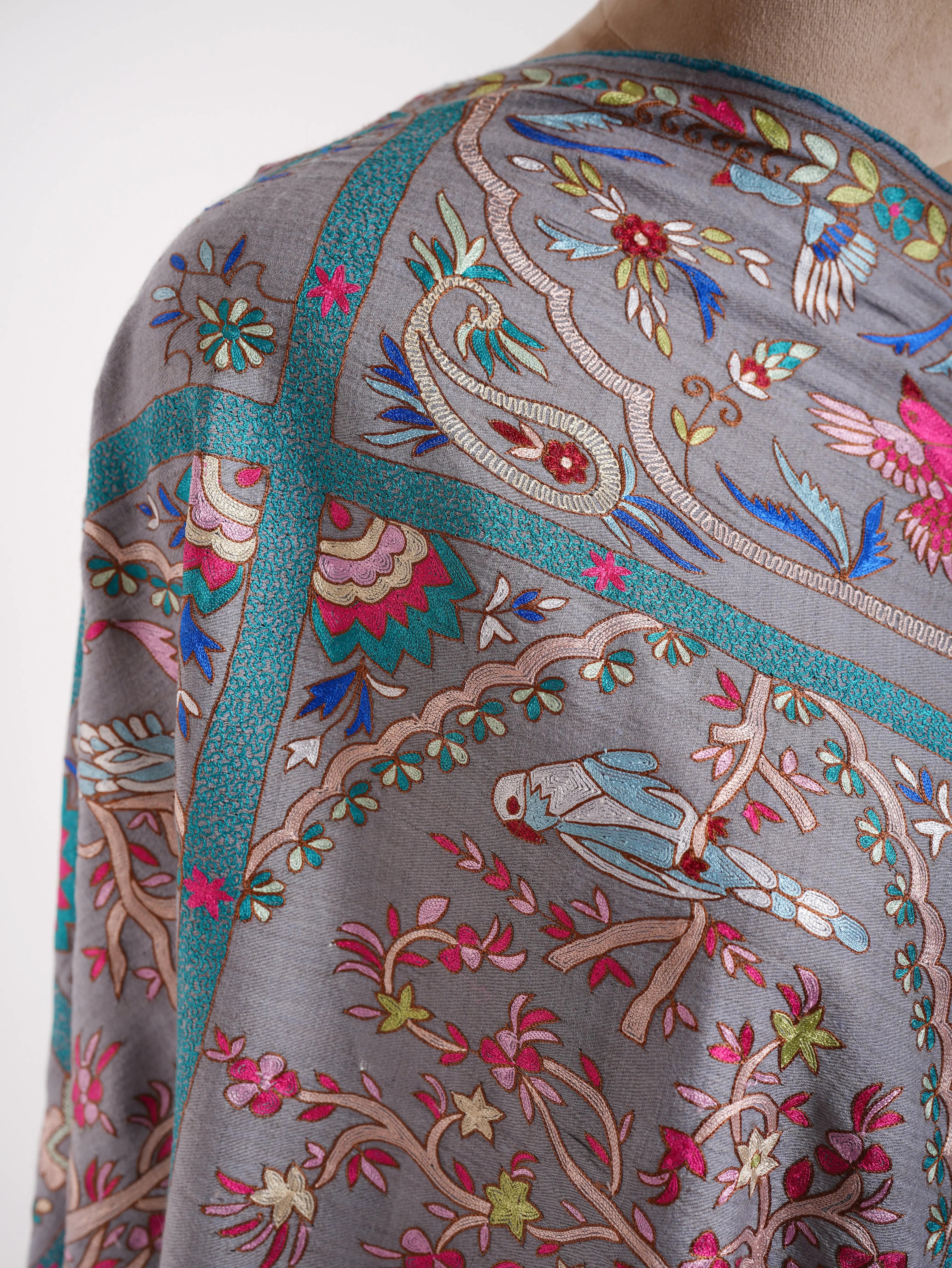 Handmade Kalamkari Jamavar Cashmere Scarf Summer Song Shahkaar