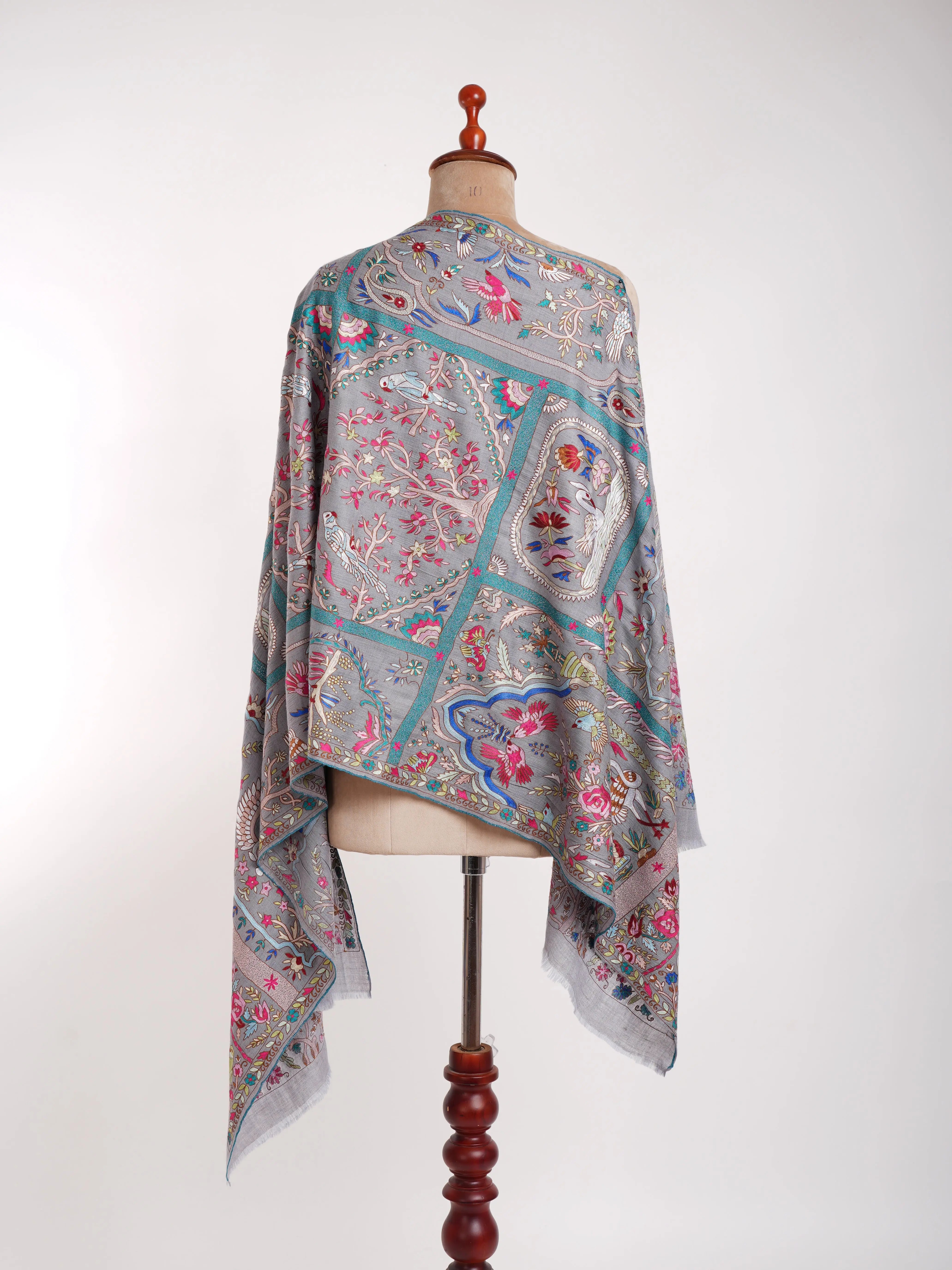 Handmade Kalamkari Jamavar Cashmere Scarf Summer Song Shahkaar