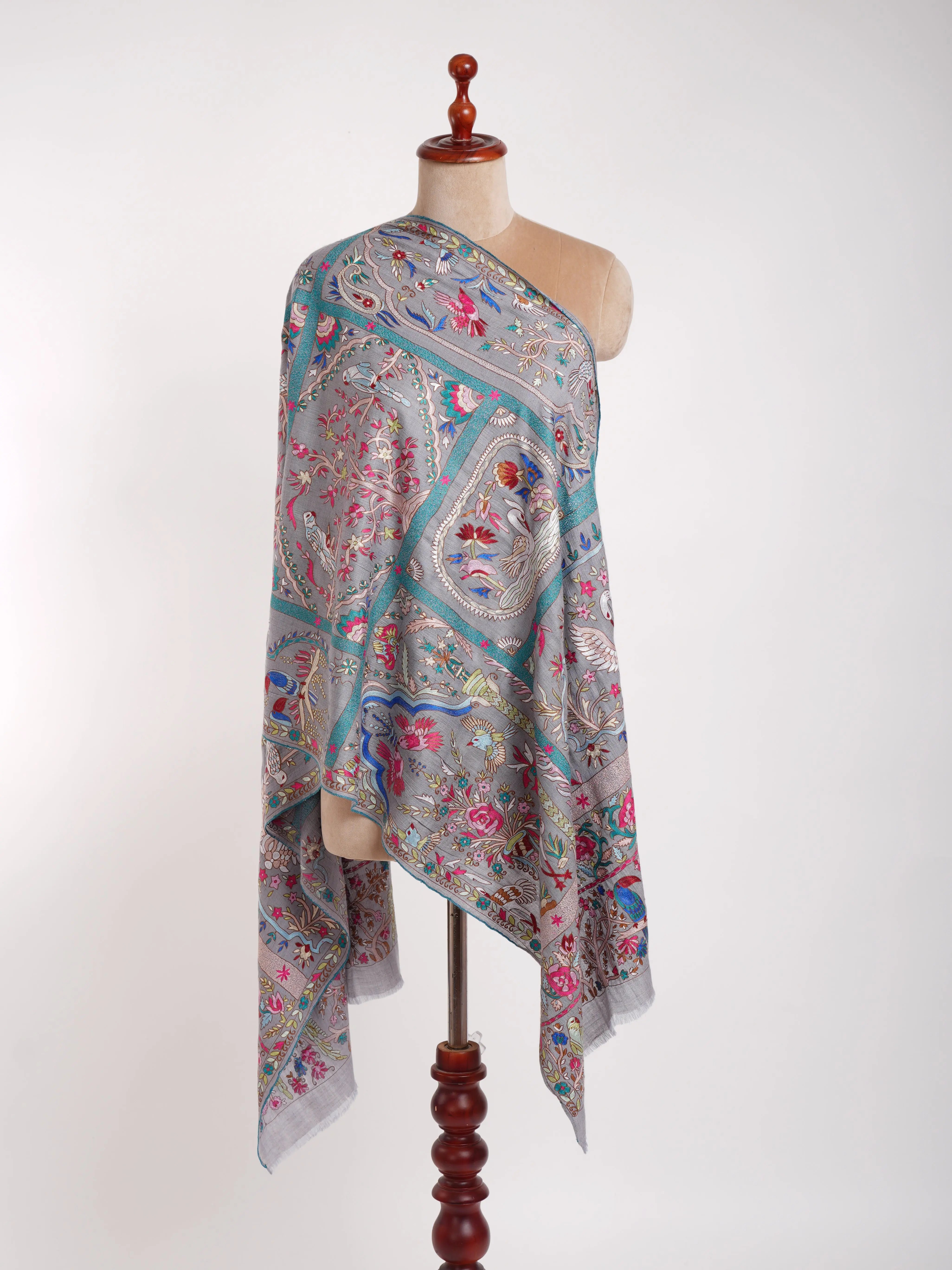 Handmade Kalamkari Jamavar Cashmere Scarf Summer Song Shahkaar