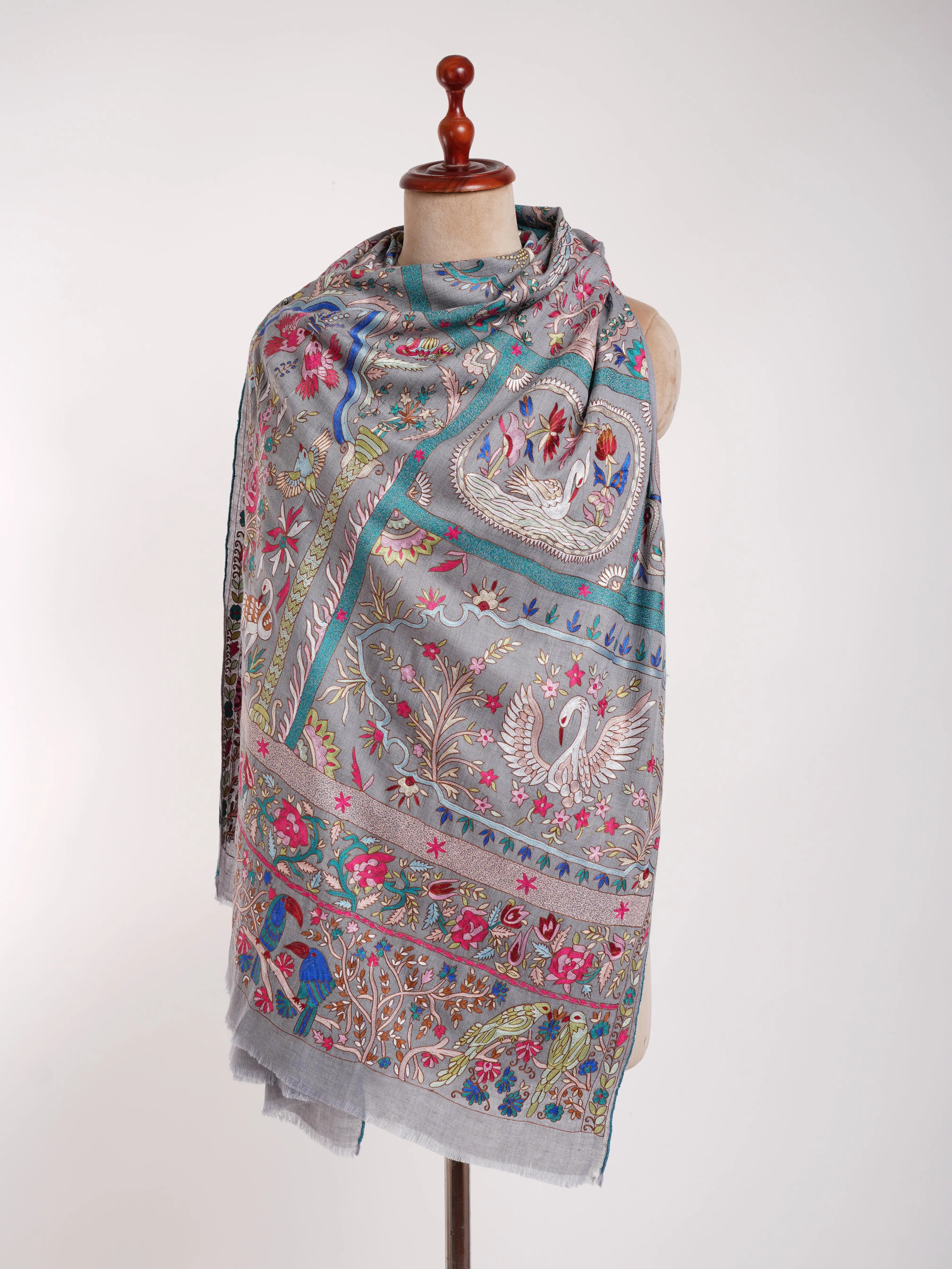 Handmade Kalamkari Jamavar Cashmere Scarf Summer Song Shahkaar
