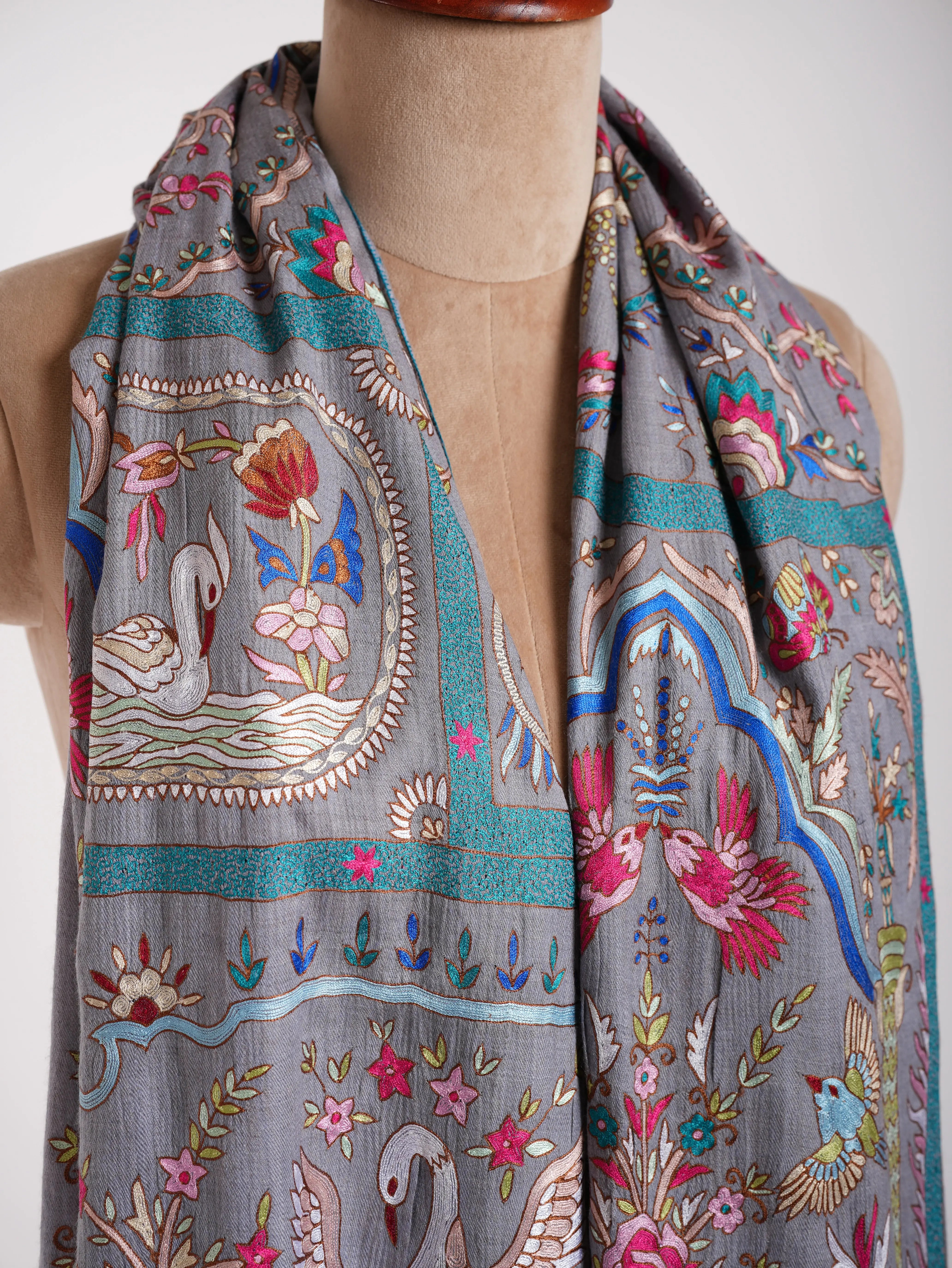 Handmade Kalamkari Jamavar Cashmere Scarf Summer Song Shahkaar