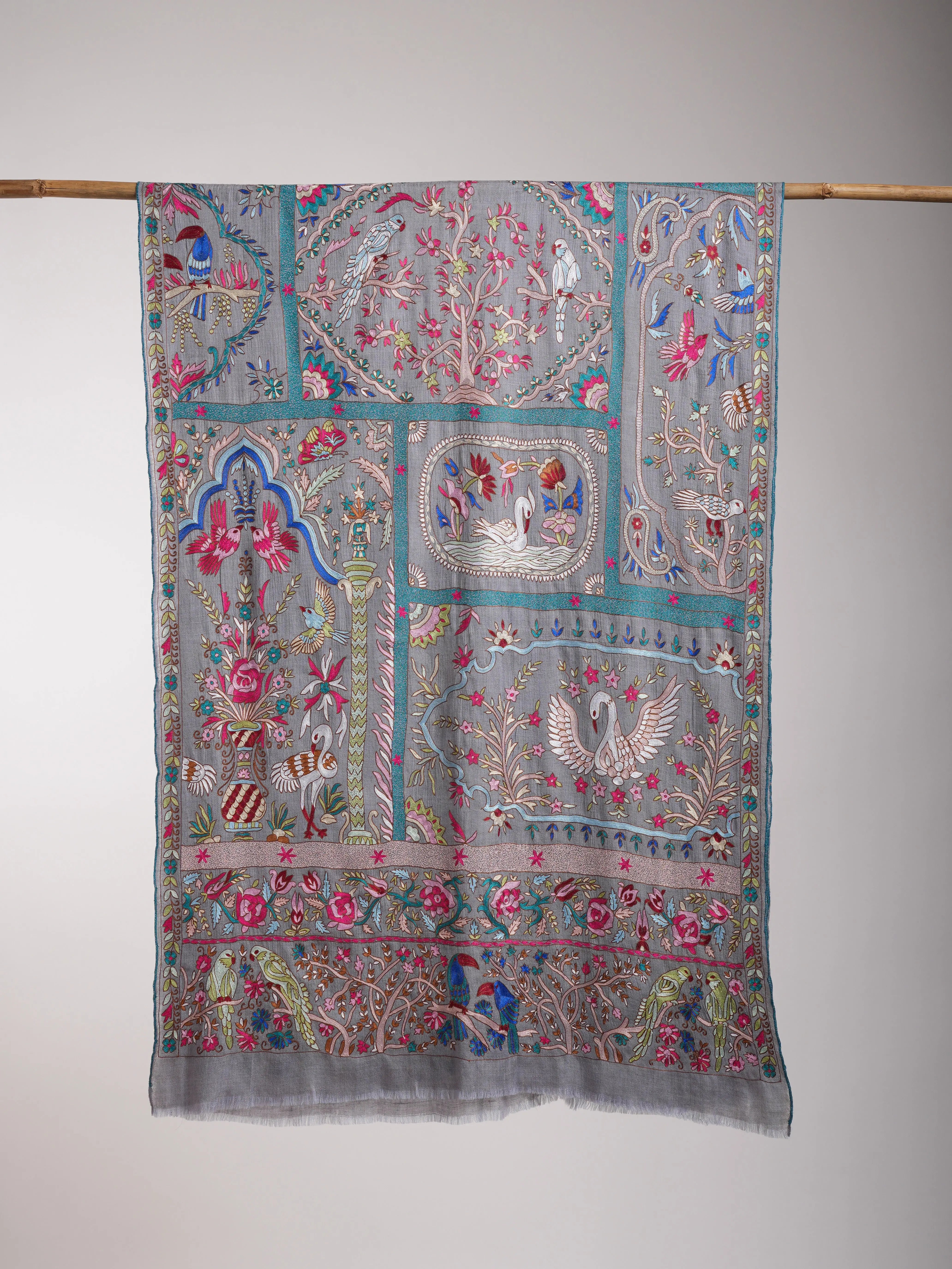 Handmade Kalamkari Jamavar Cashmere Scarf Summer Song Shahkaar