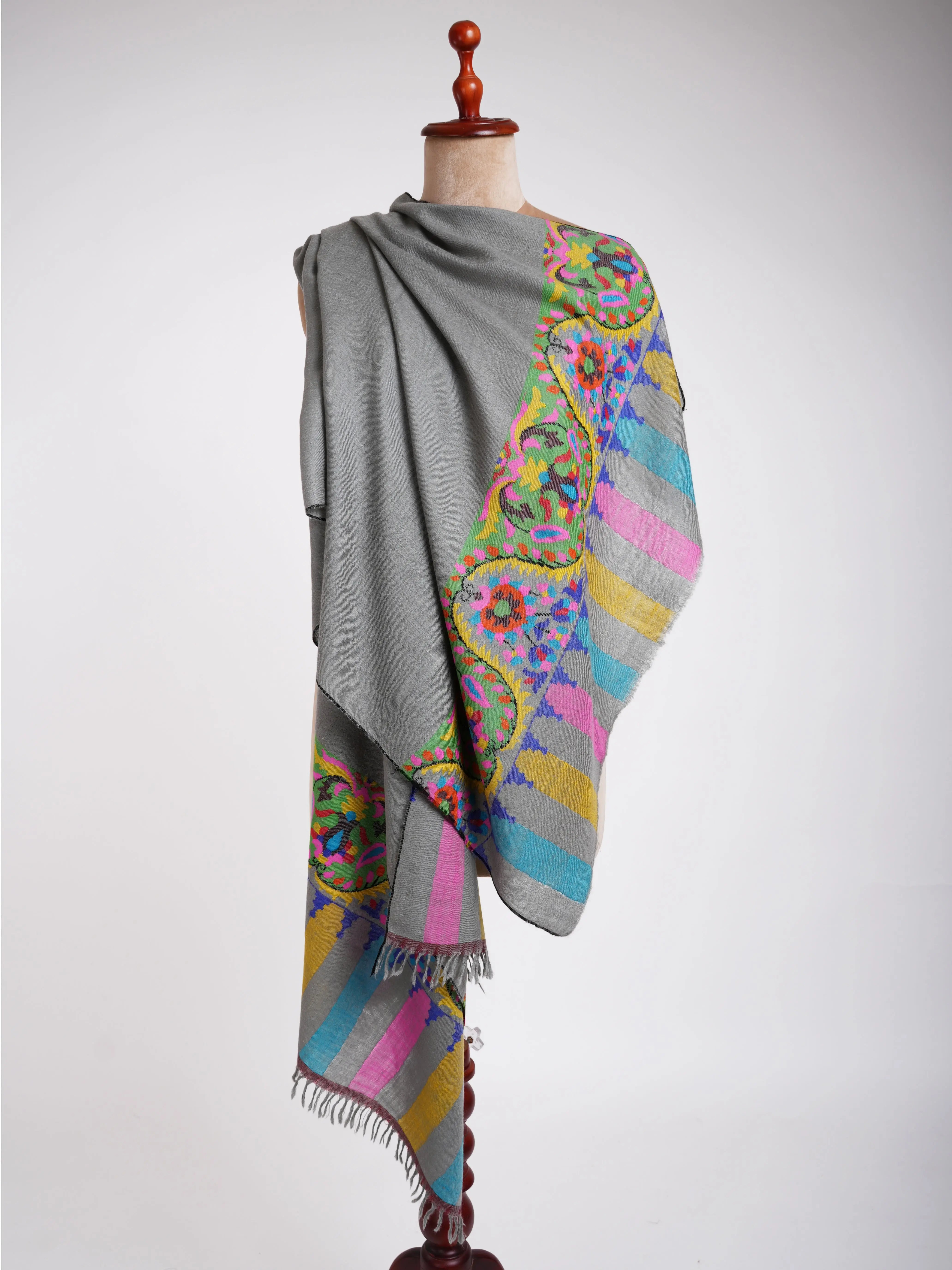 Handmade Kani Cashmere Stole Chiseled Stone Shahkaar