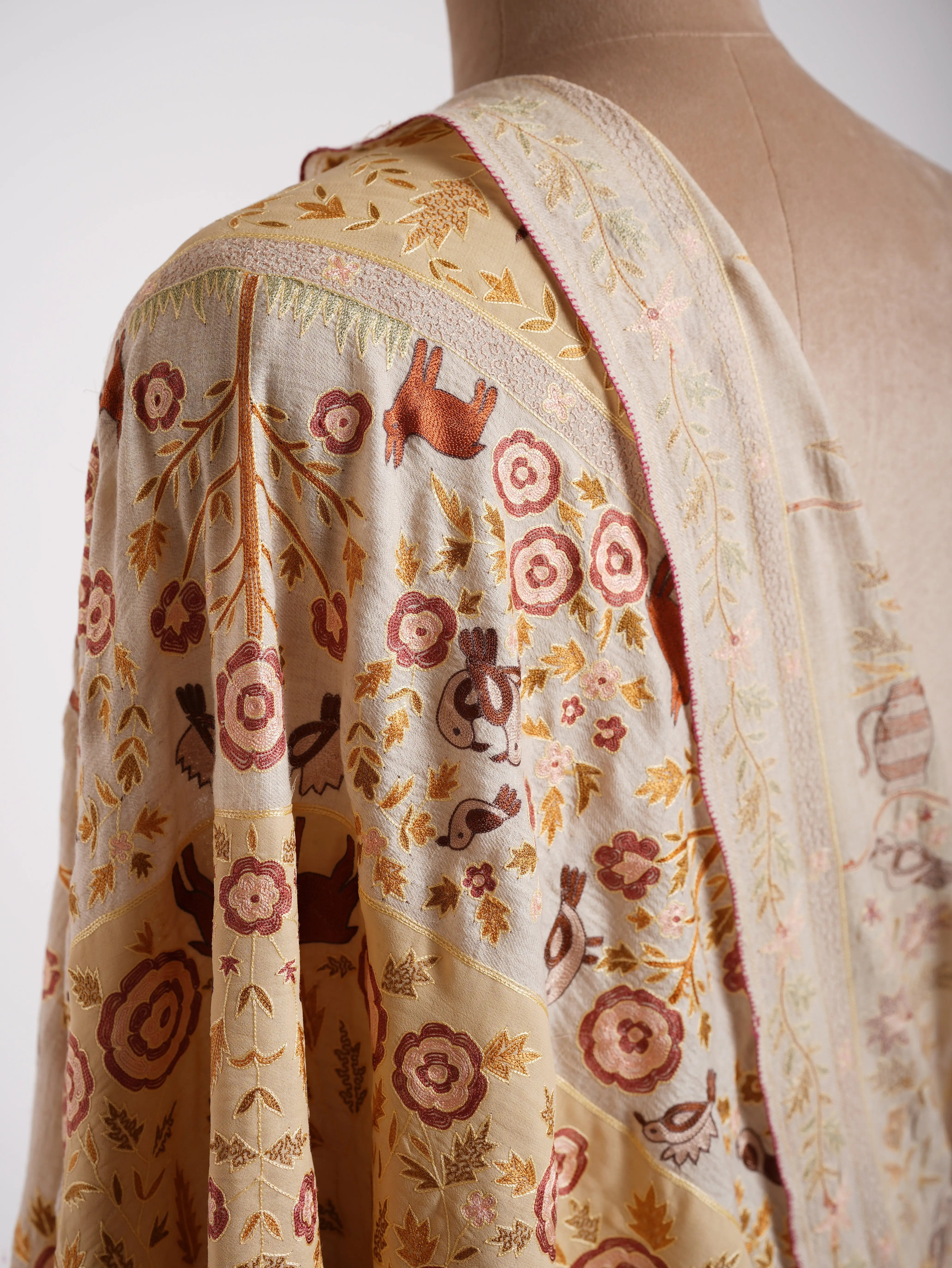 Handmade Patch Worked Jamavar Pashmina Shawl Vanilla Cream Shahkaar