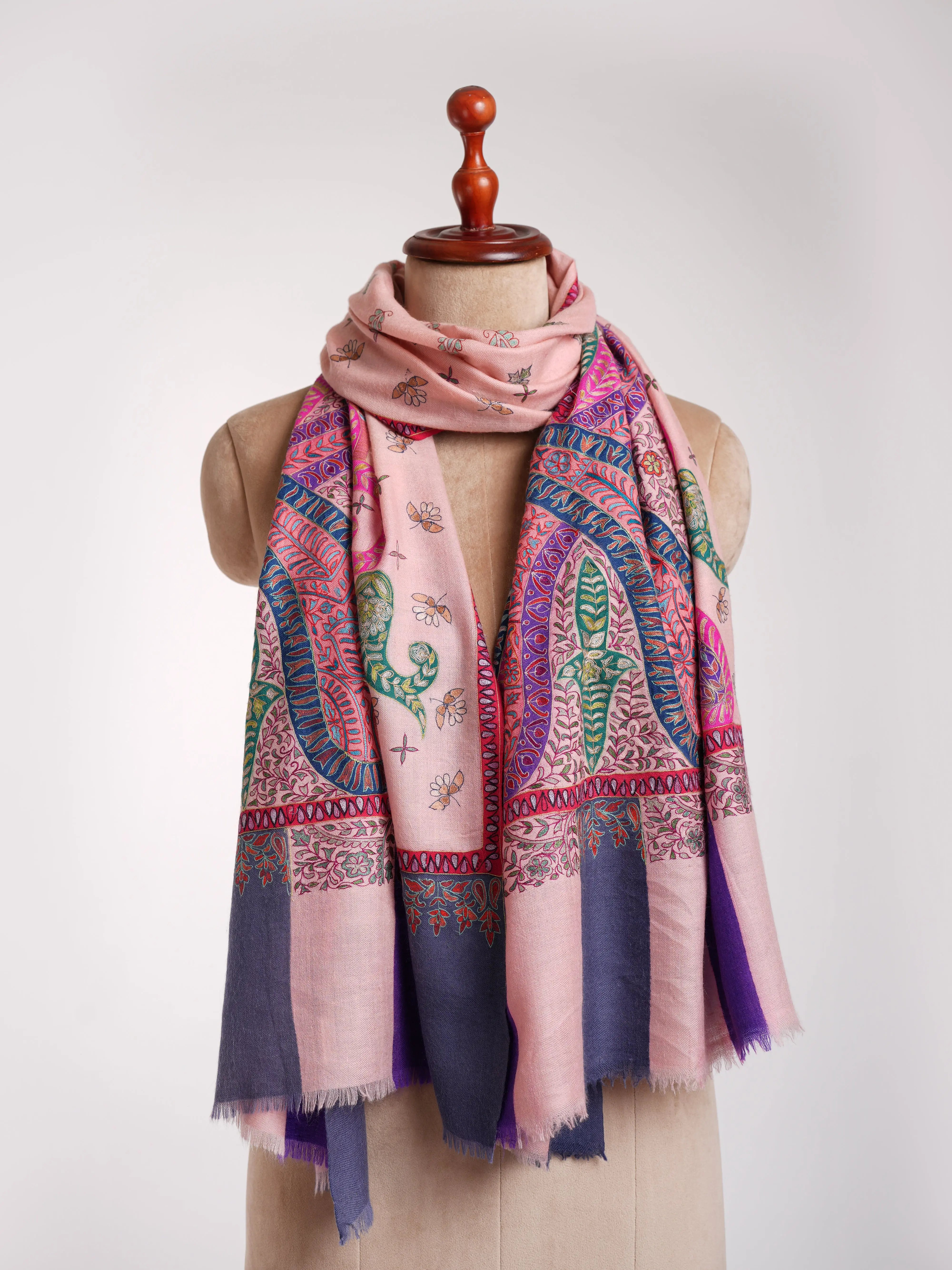 Handpainted Kalamkari Cashmere Embroidered Stole Shahkaar