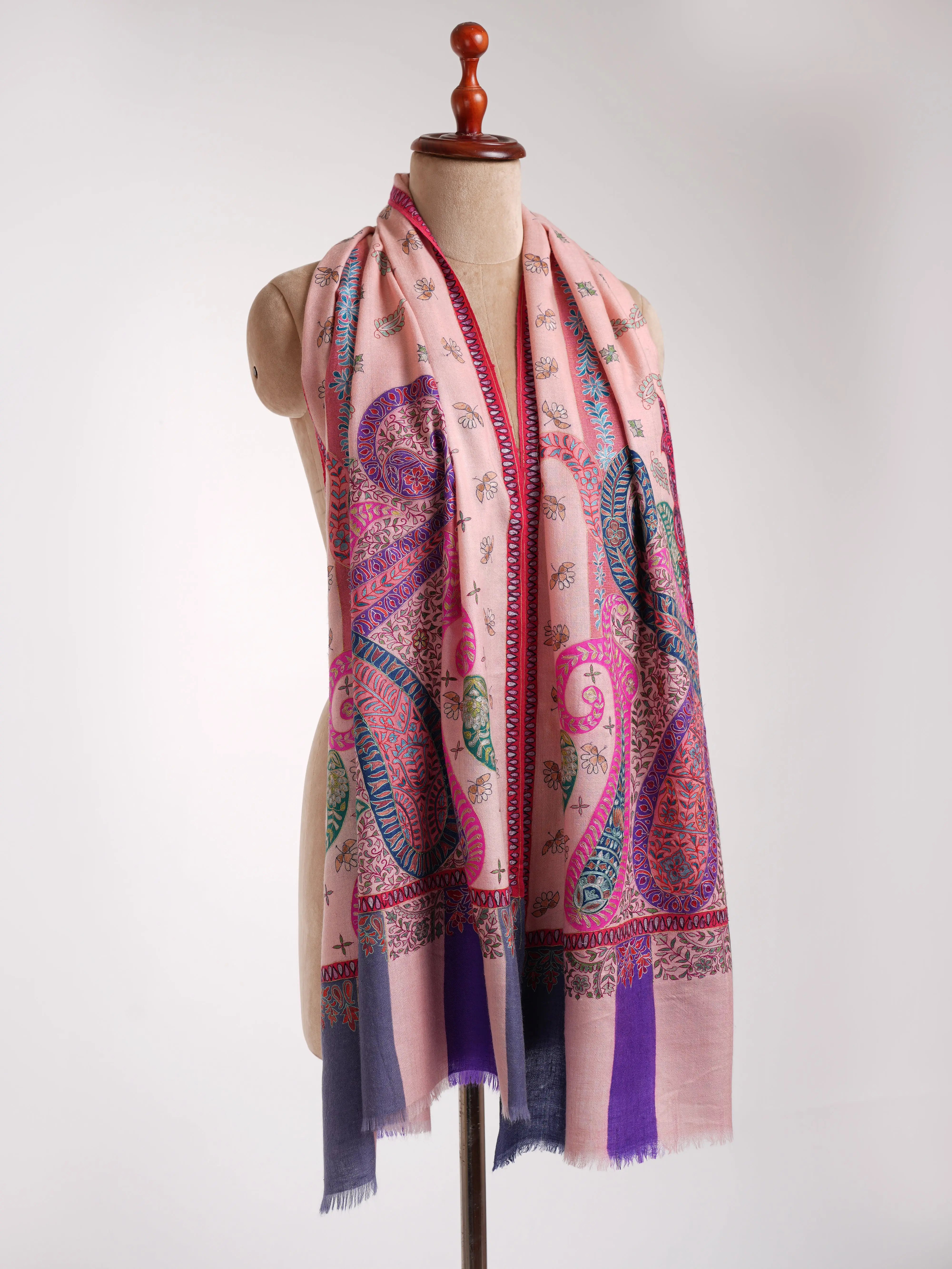 Handpainted Kalamkari Cashmere Embroidered Stole Shahkaar
