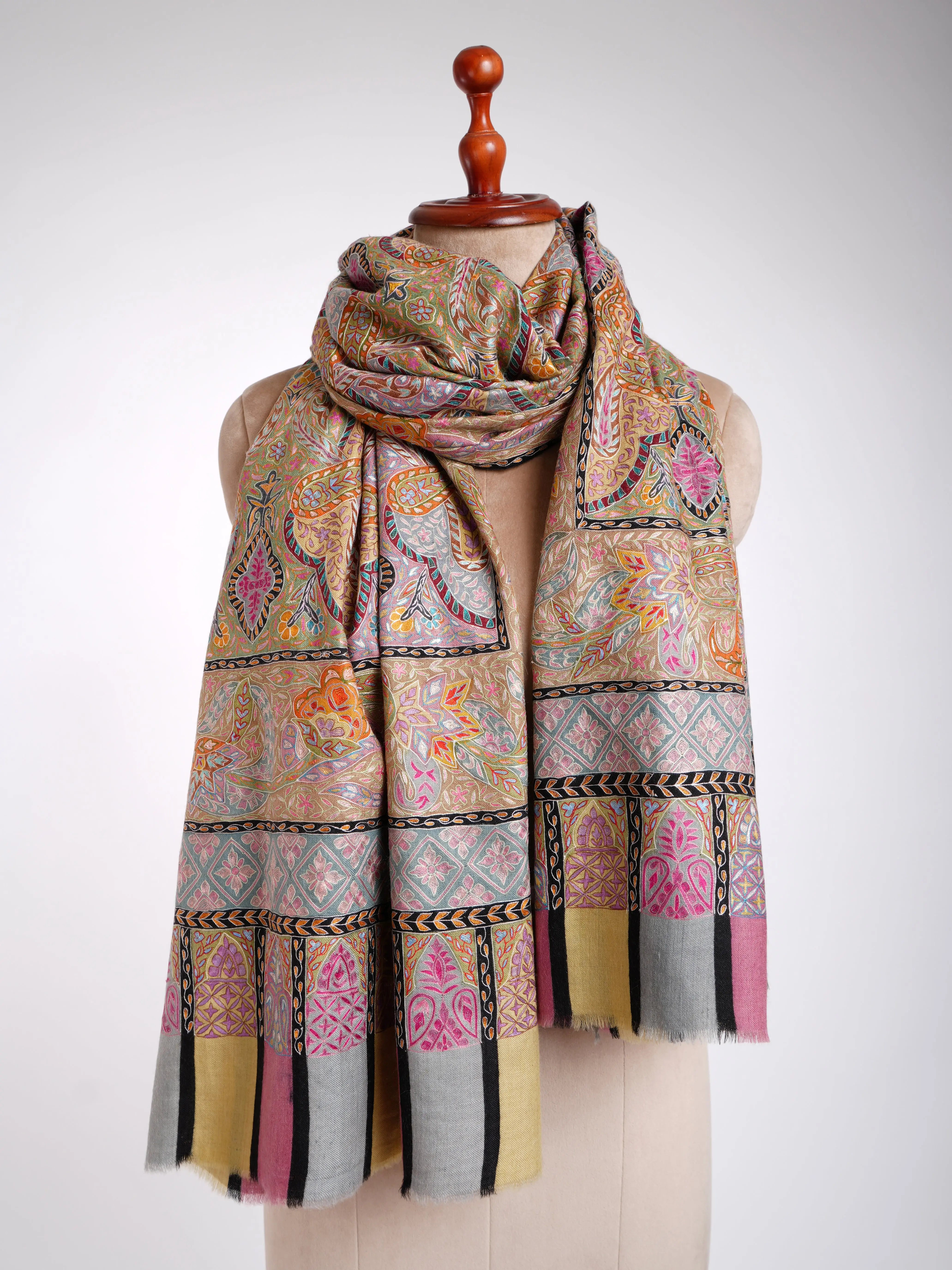 Handpainted Kalamkari Indian Pashmina Shawl Shahkaar