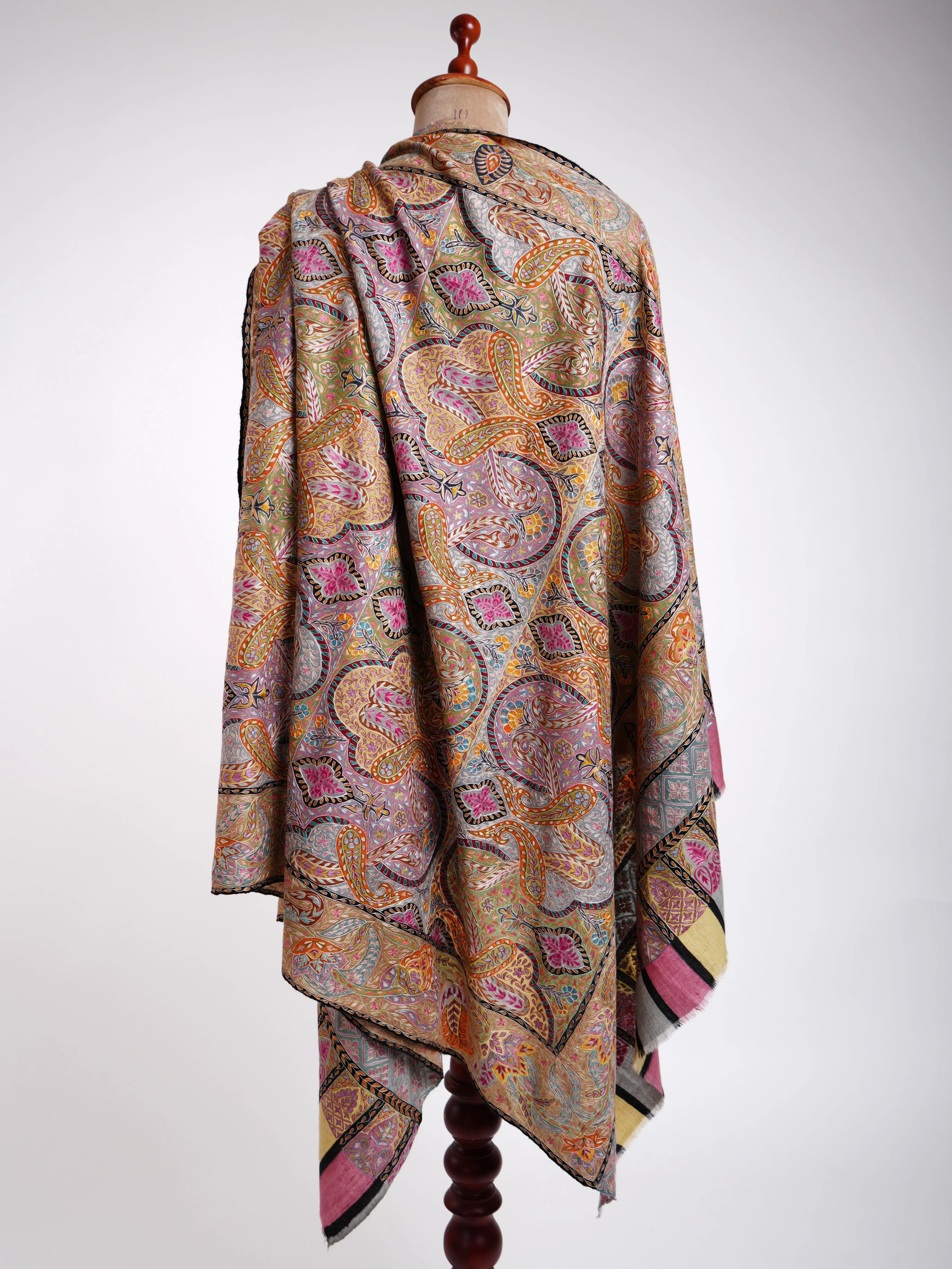 Handpainted Kalamkari Indian Pashmina Shawl Shahkaar