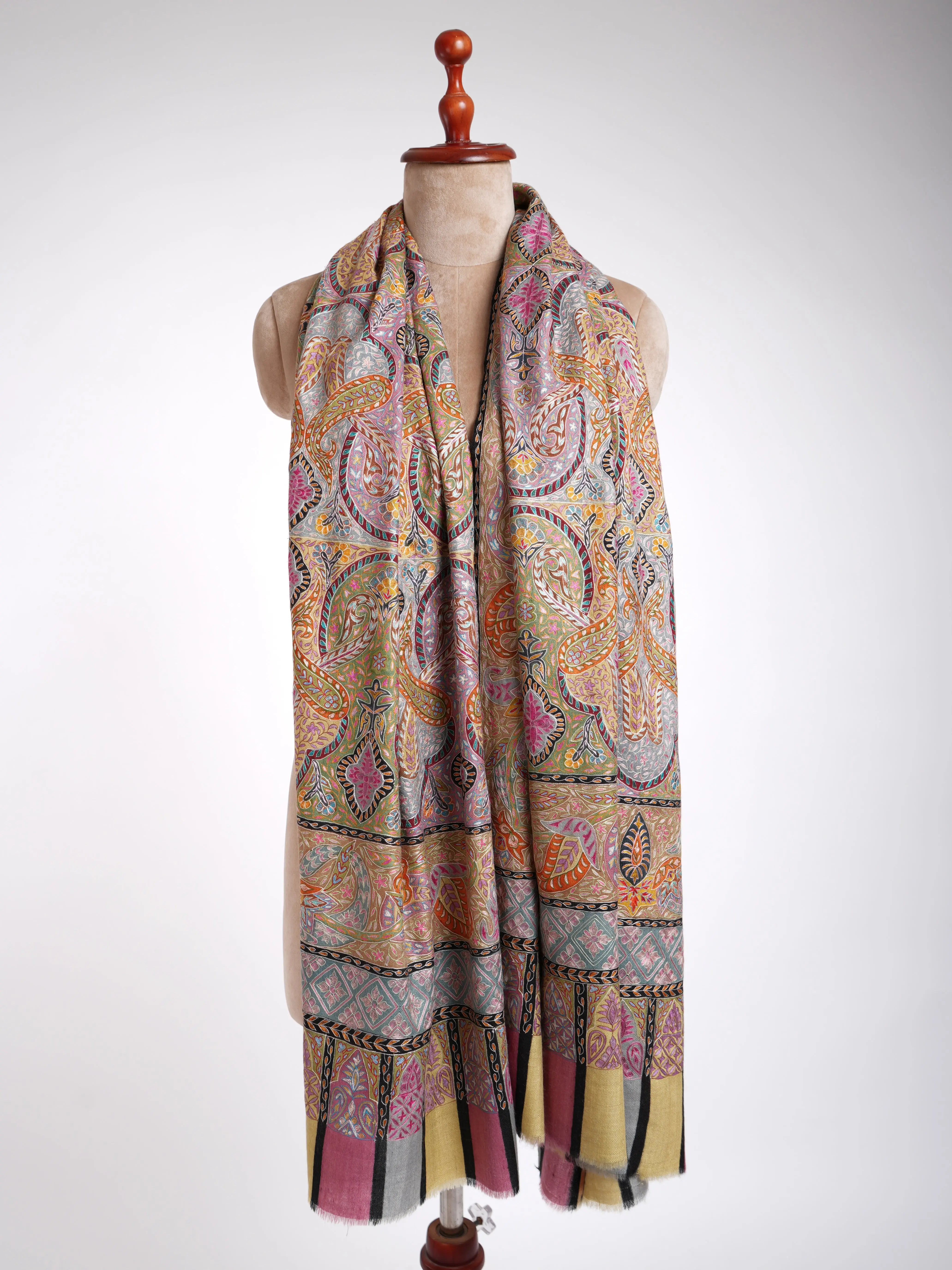 Handpainted Kalamkari Indian Pashmina Shawl Shahkaar