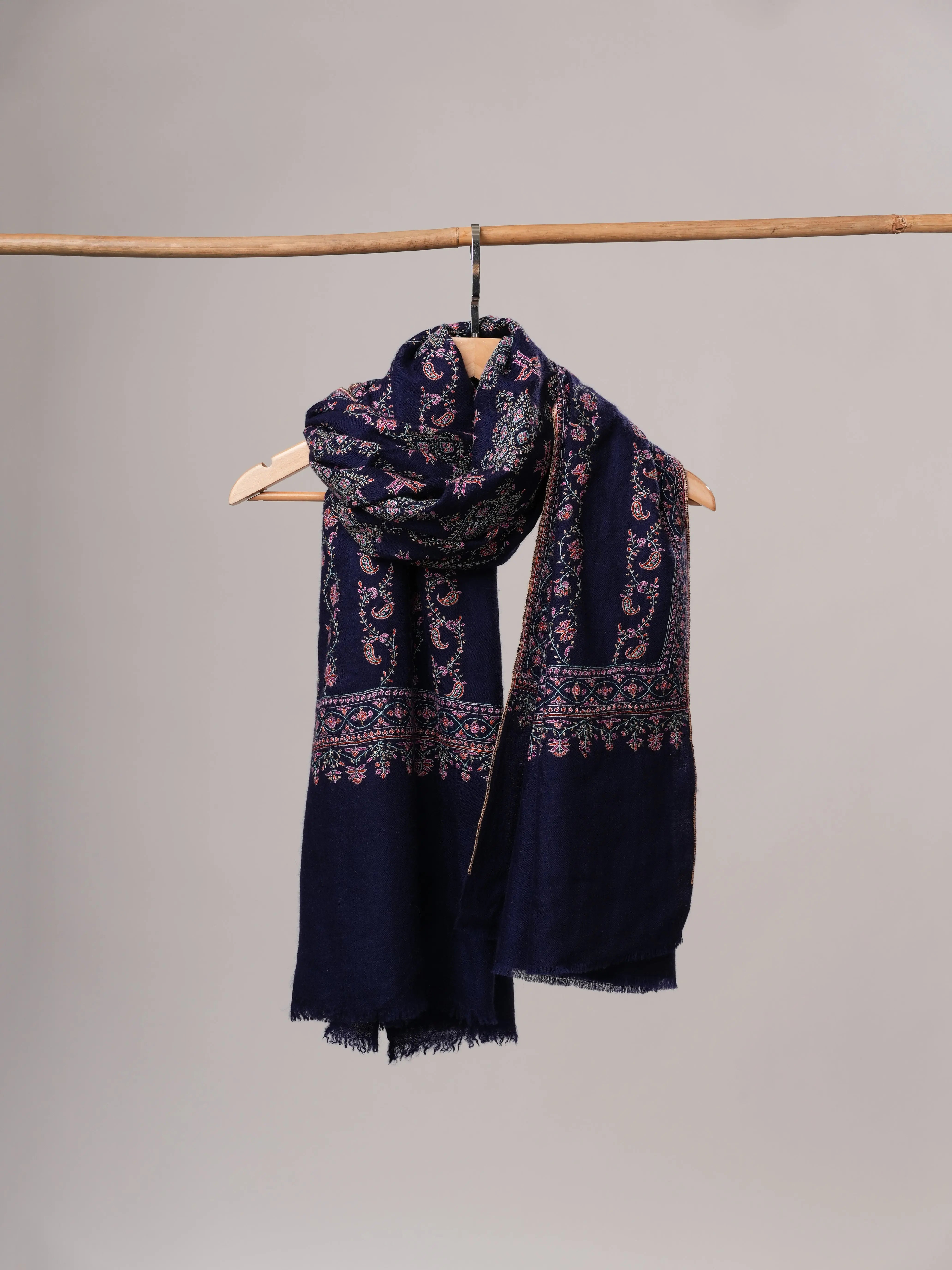 Handspun Blue Embroidered Featherlight Pure Pashmina Shawl Shahkaar