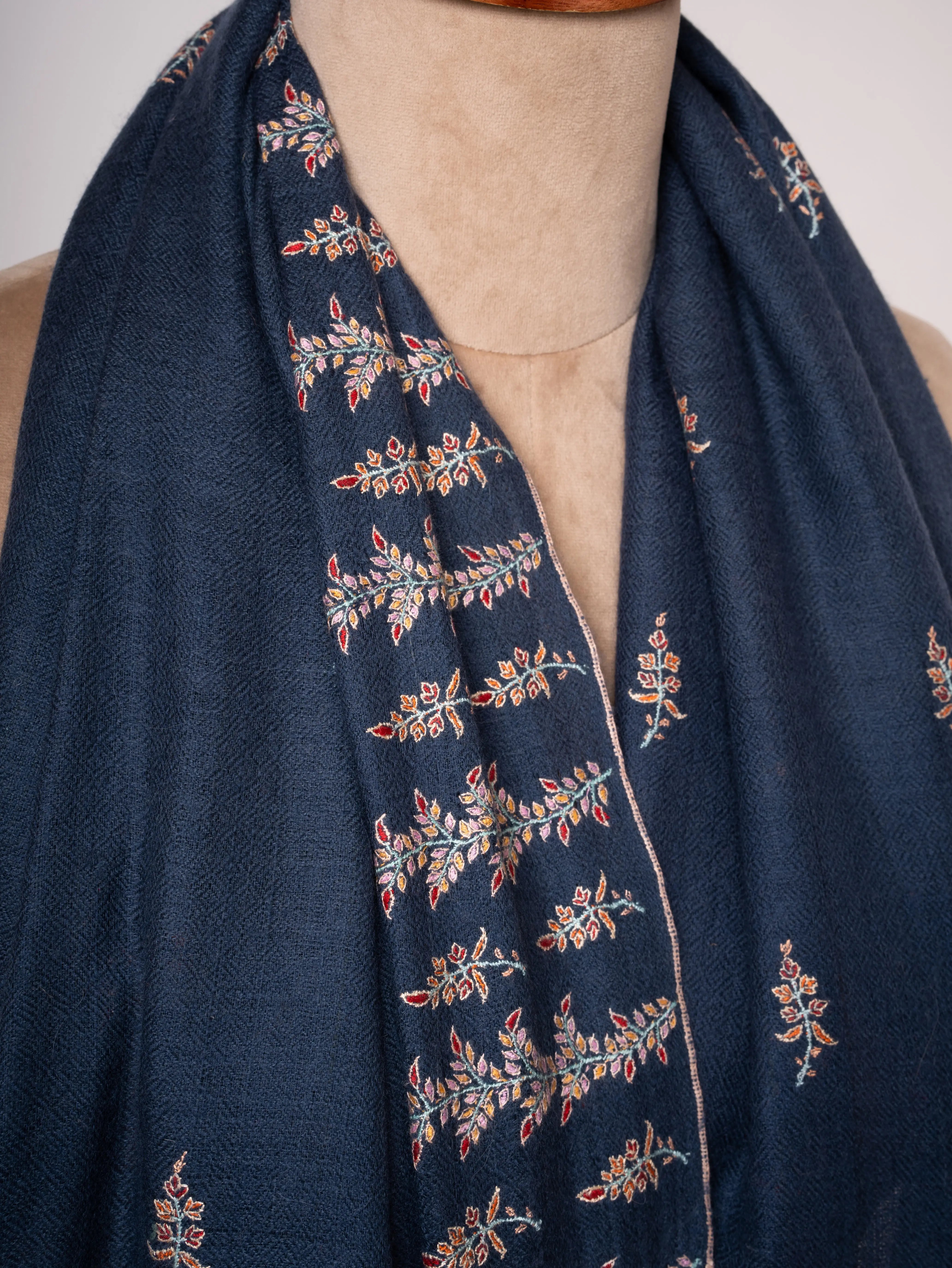 Handspun & Handwoven Pashmina Shawl with Fine Sozni Embroidery Shahkaar