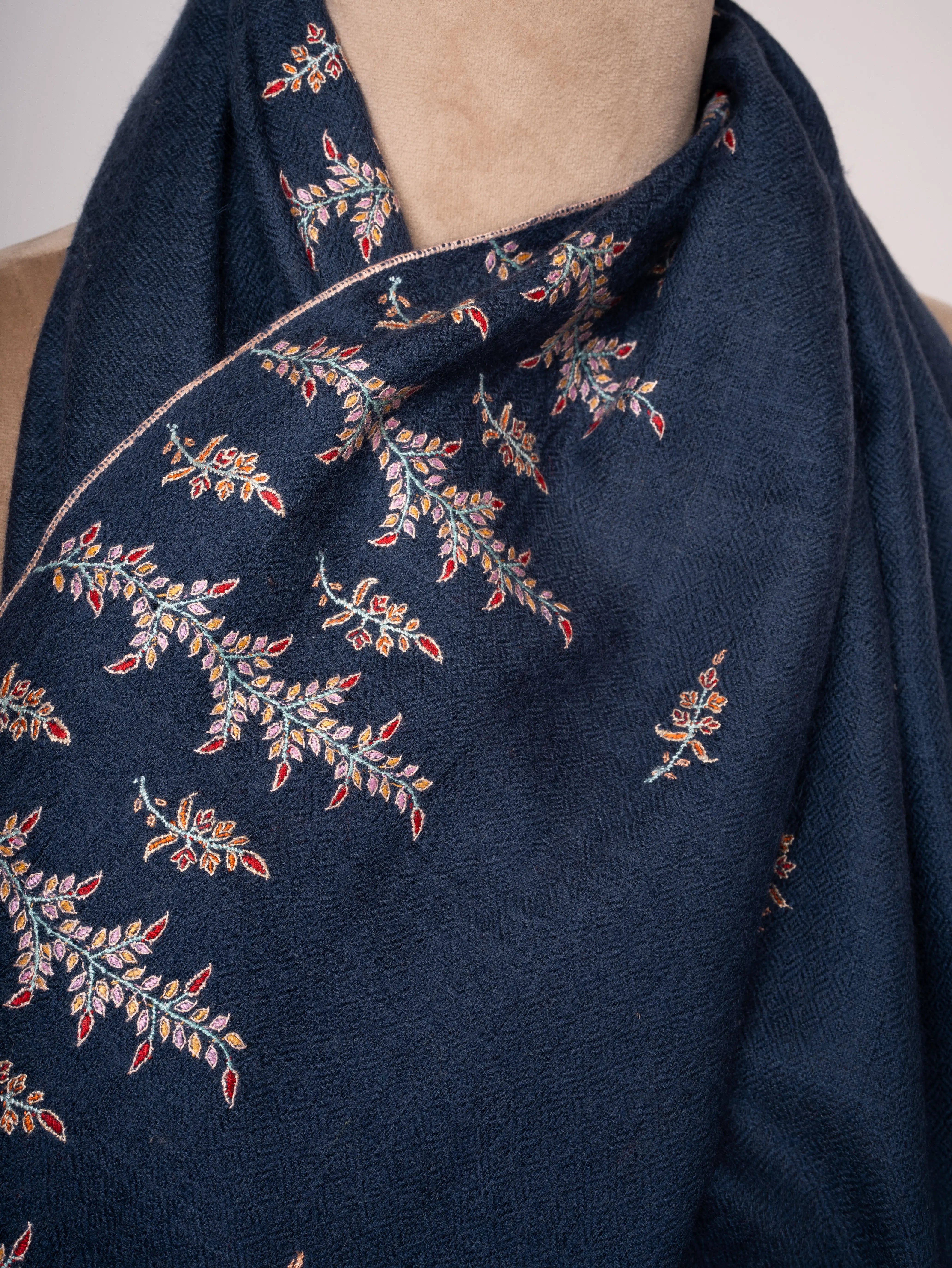 Handspun & Handwoven Pashmina Shawl with Fine Sozni Embroidery Shahkaar