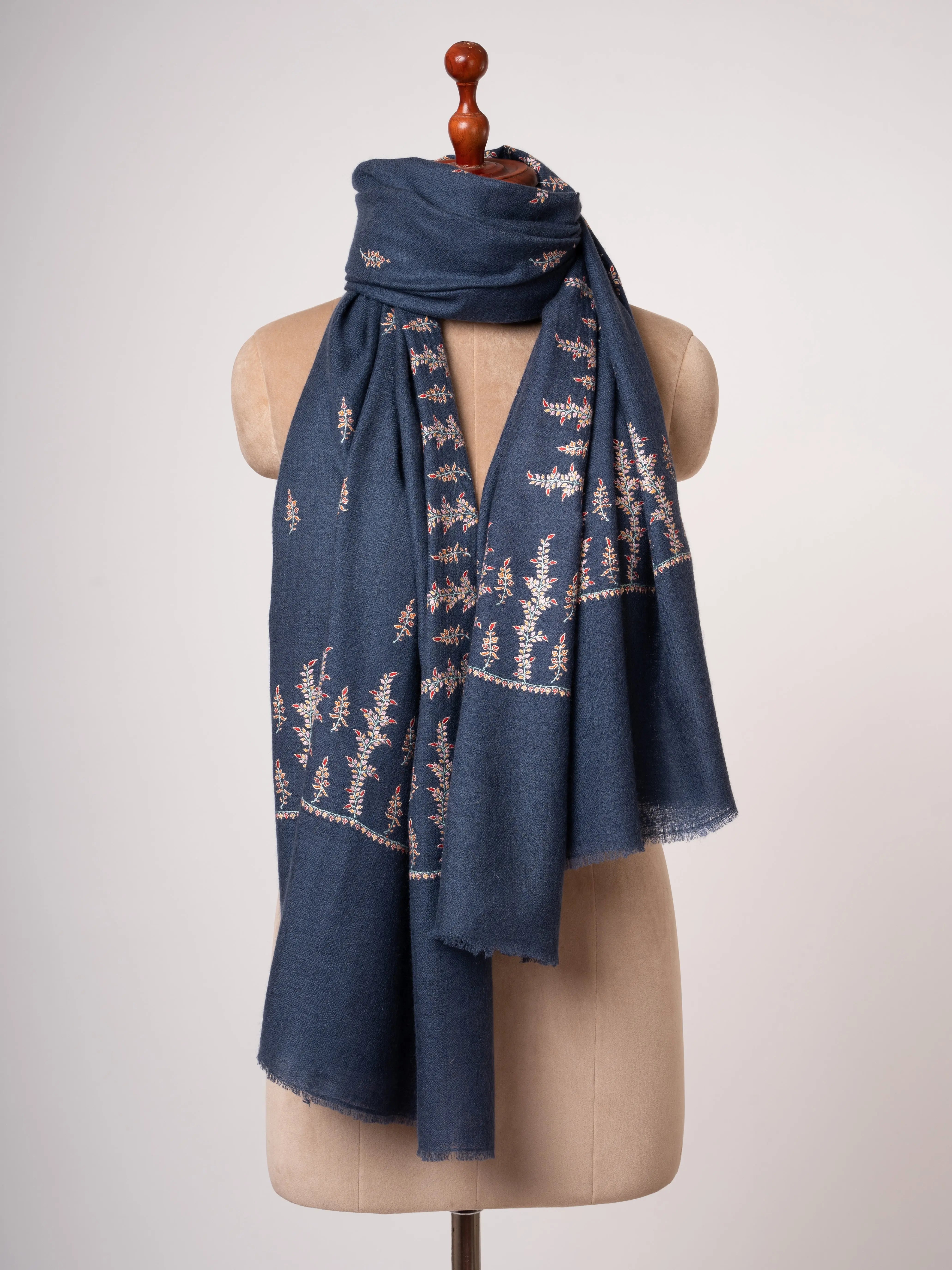 Handspun & Handwoven Pashmina Shawl with Fine Sozni Embroidery Shahkaar
