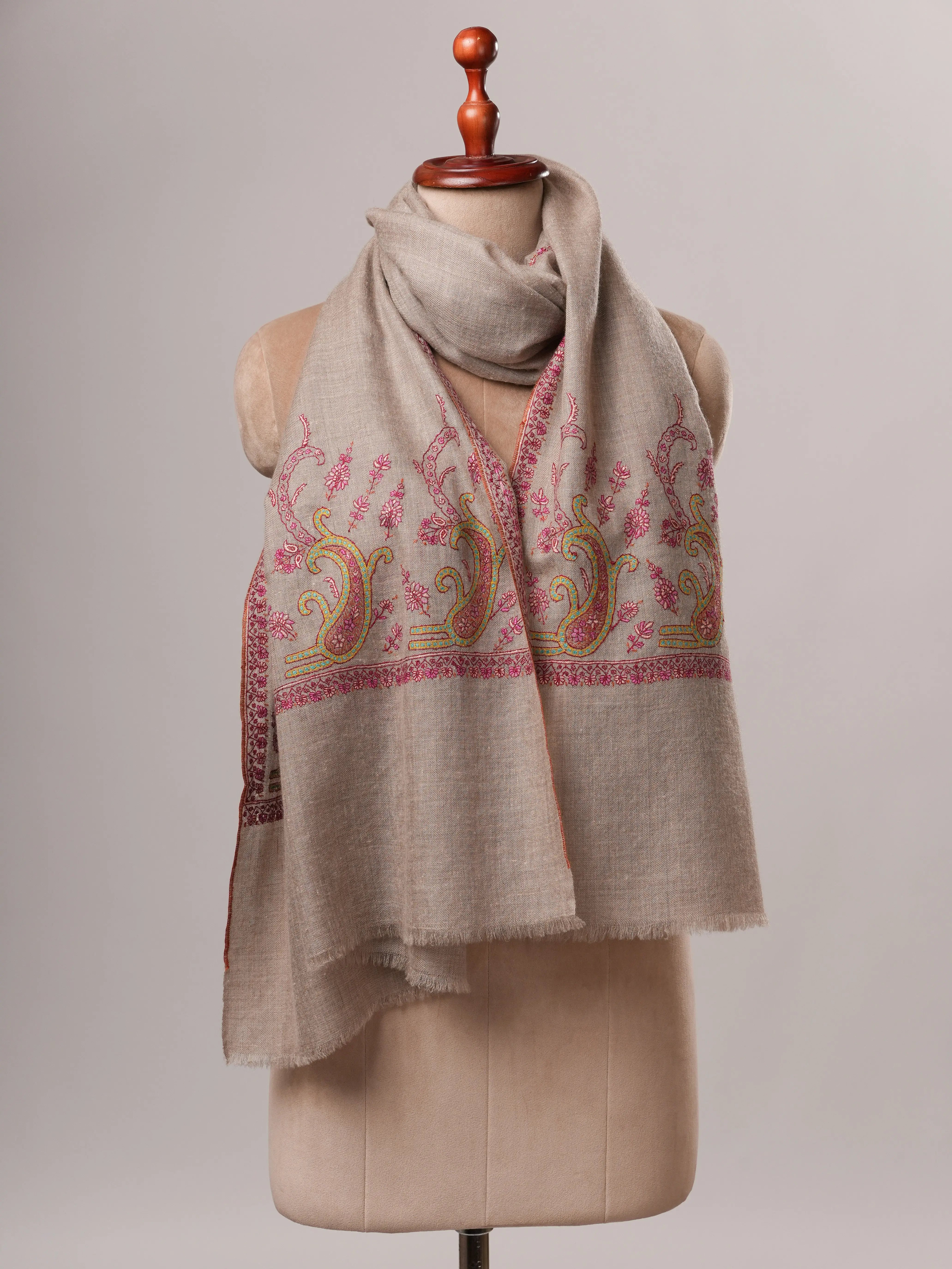 Handwoven Baby Soft Cashmere Scarf with Palla Hand Embroidery Shahkaar