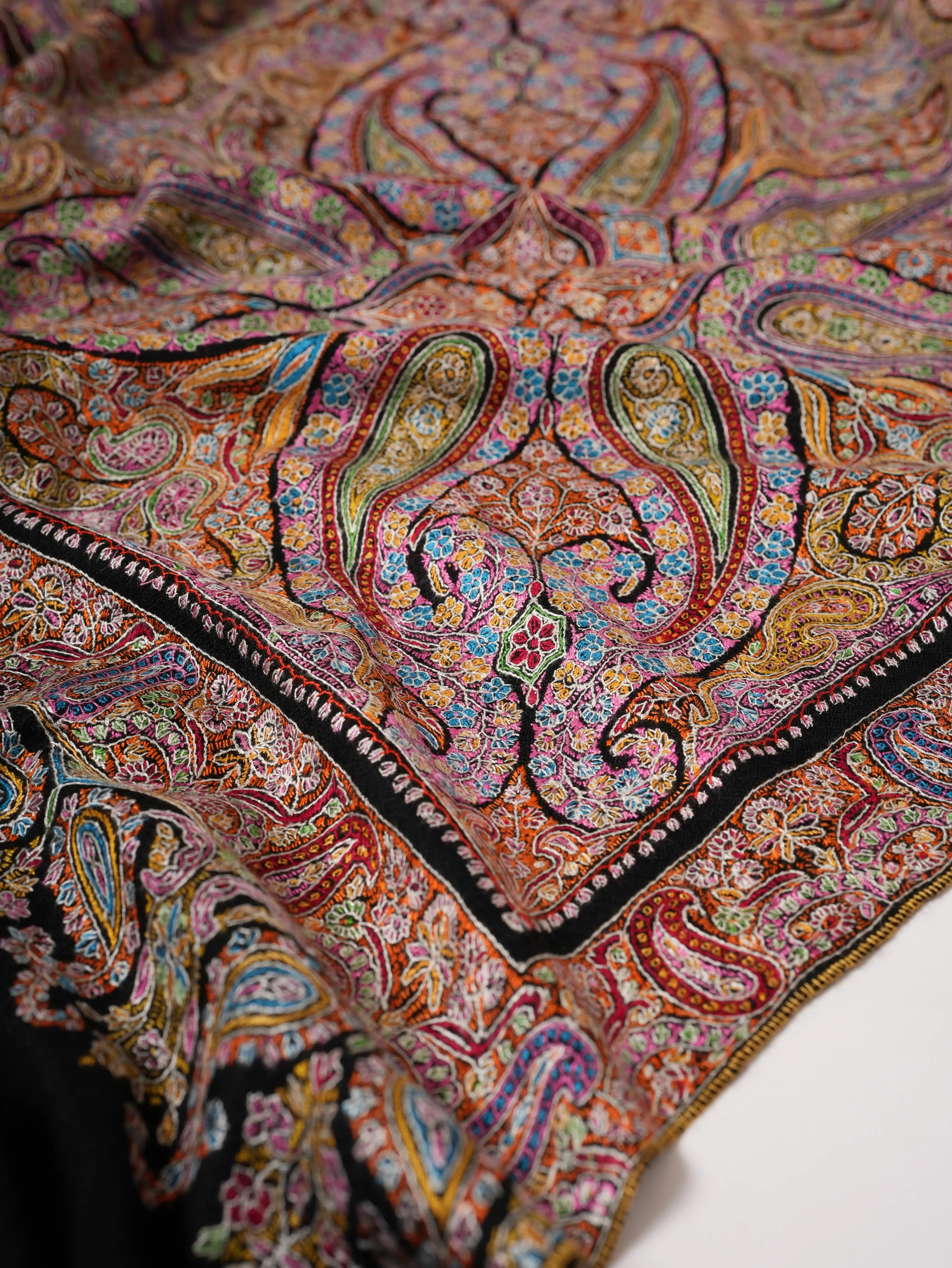 Handwoven Black Pashmina Shawl with Detailed Jamavar Embroidery Shahkaar