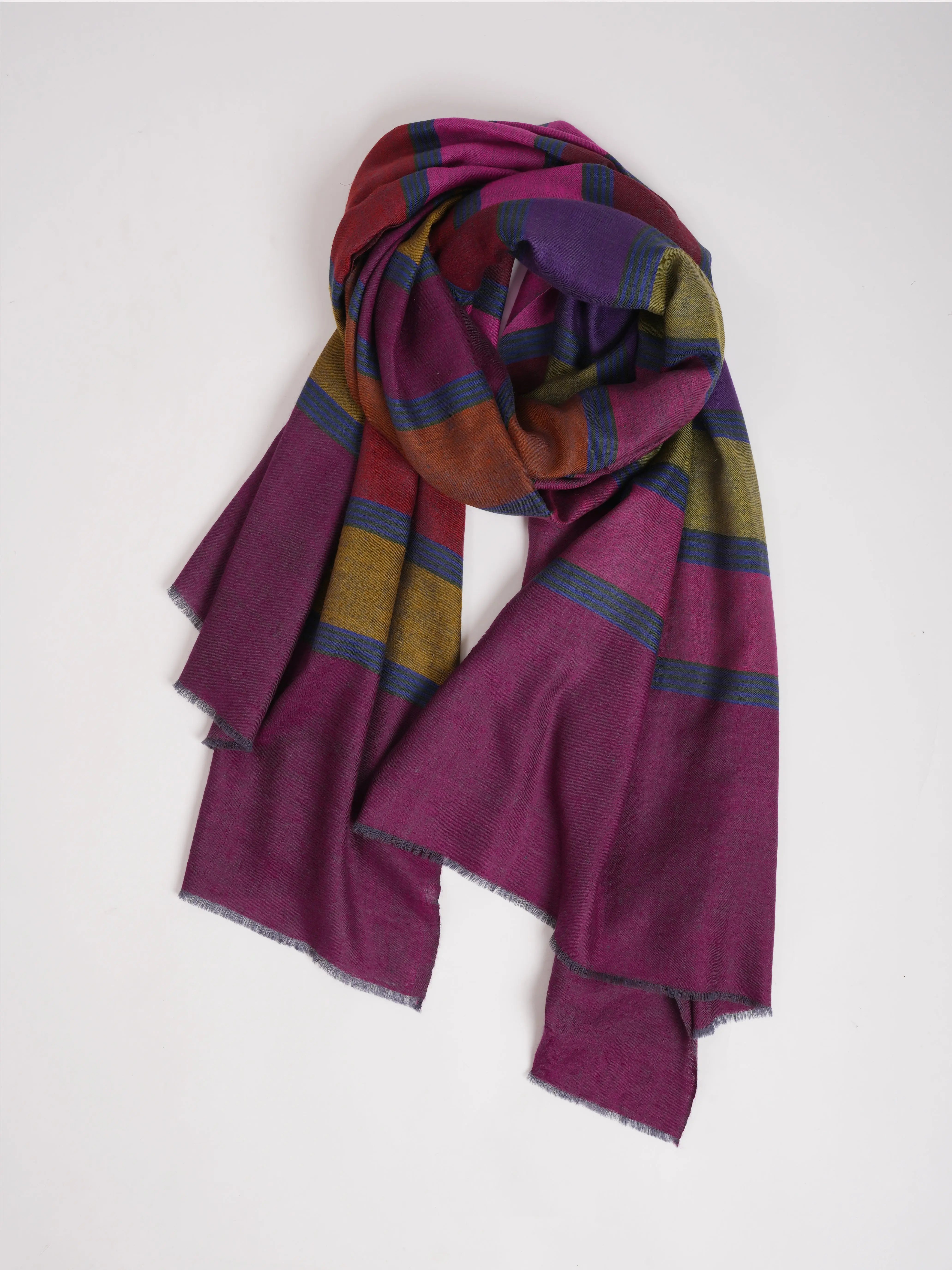 Handwoven Bold Stripe Authentic Pashmina Shawl Shahkaar