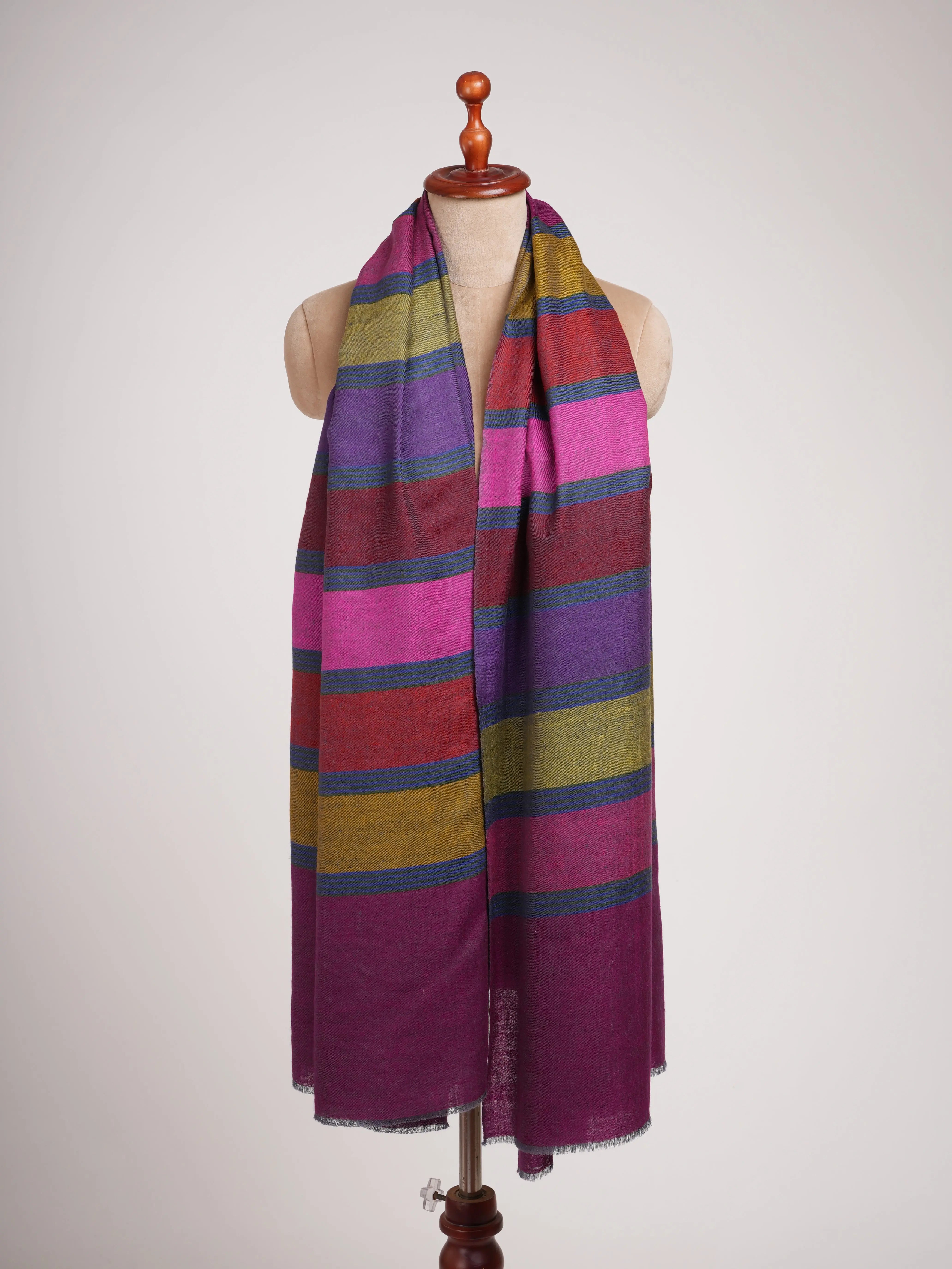 Handwoven Bold Stripe Authentic Pashmina Shawl Shahkaar