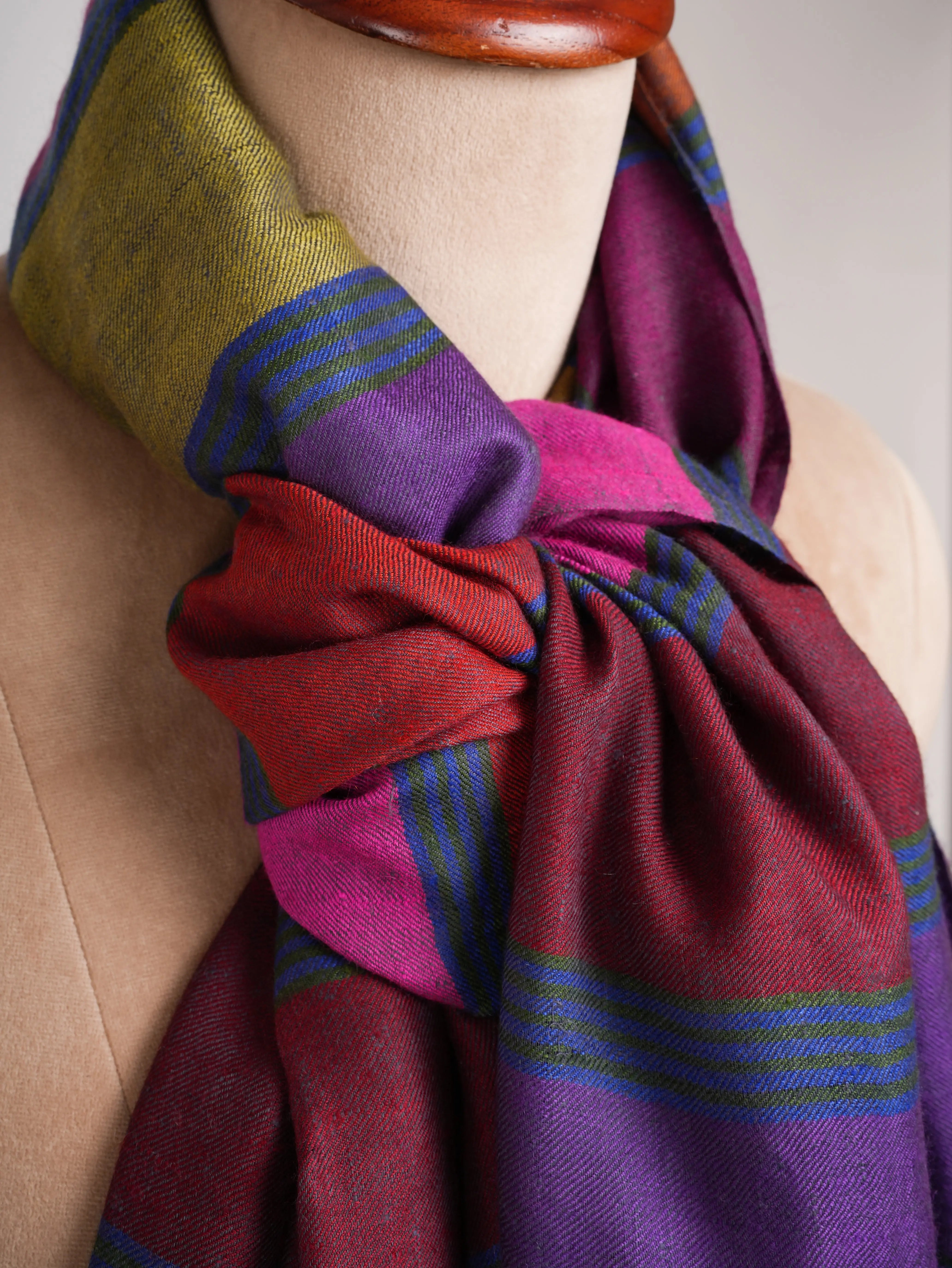 Handwoven Bold Stripe Authentic Pashmina Shawl Shahkaar