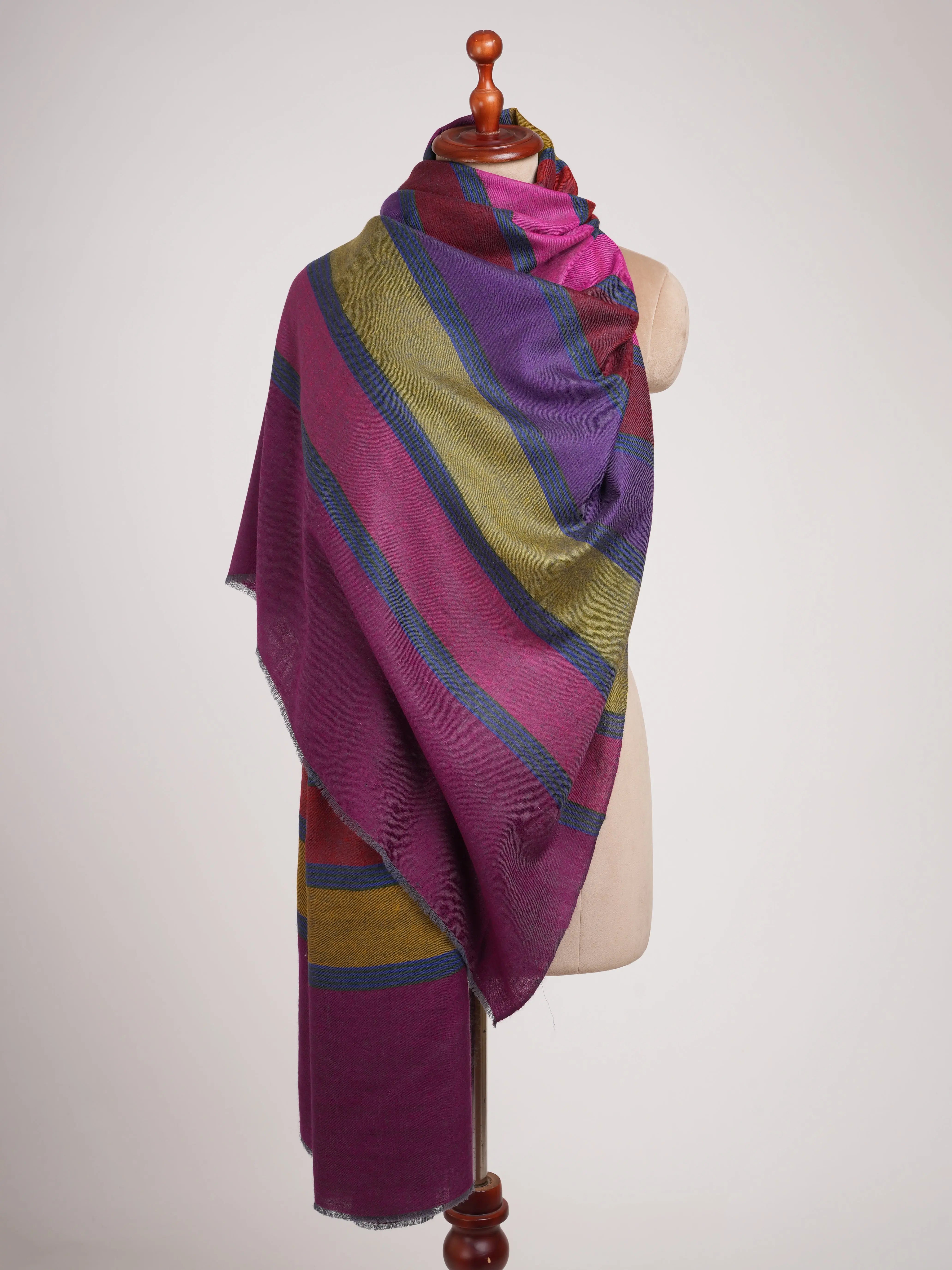 Handwoven Bold Stripe Authentic Pashmina Shawl Shahkaar