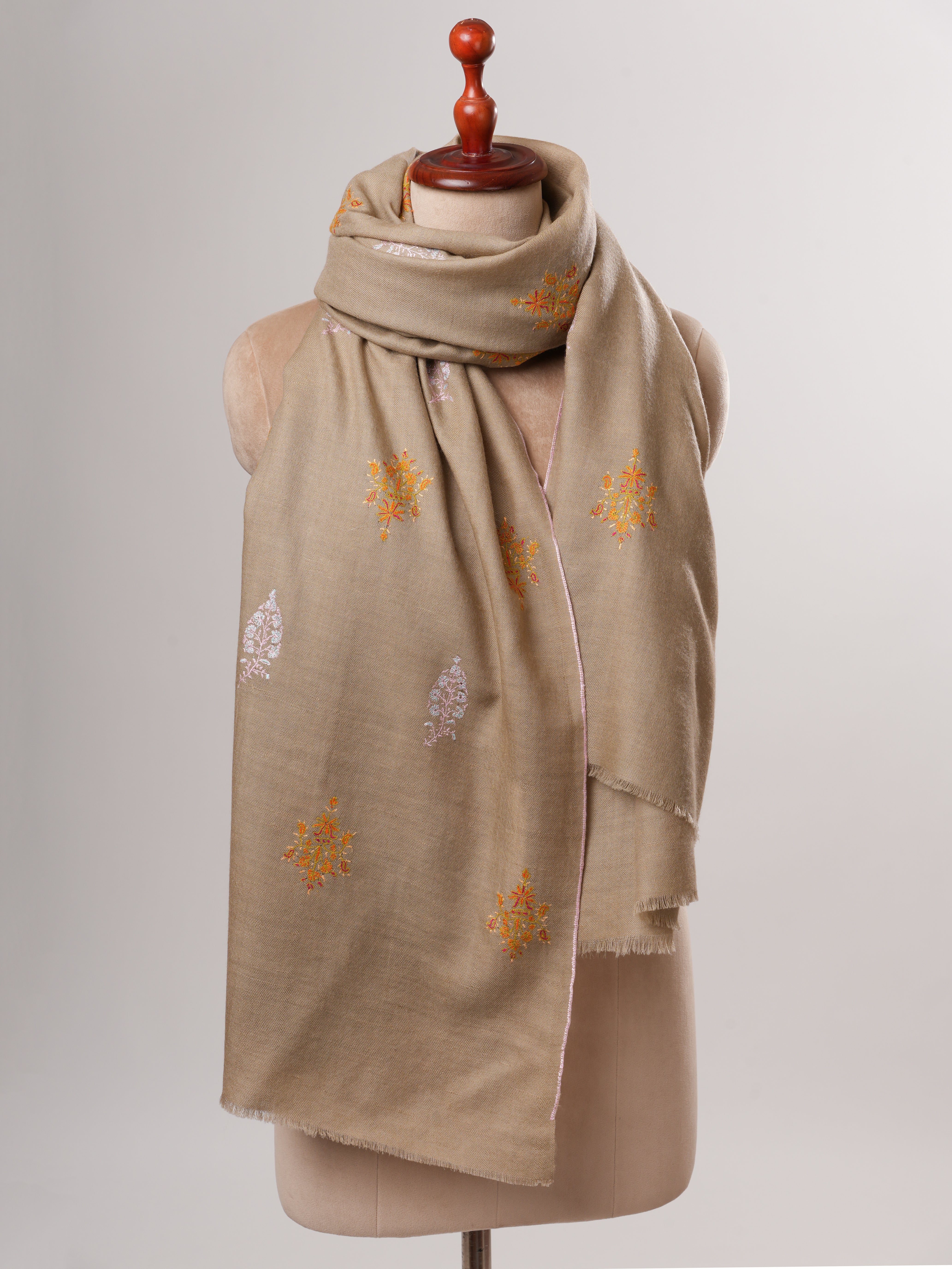 Handwoven Pashmina Shawl with Sozni Embroidered Buteh Shahkaar