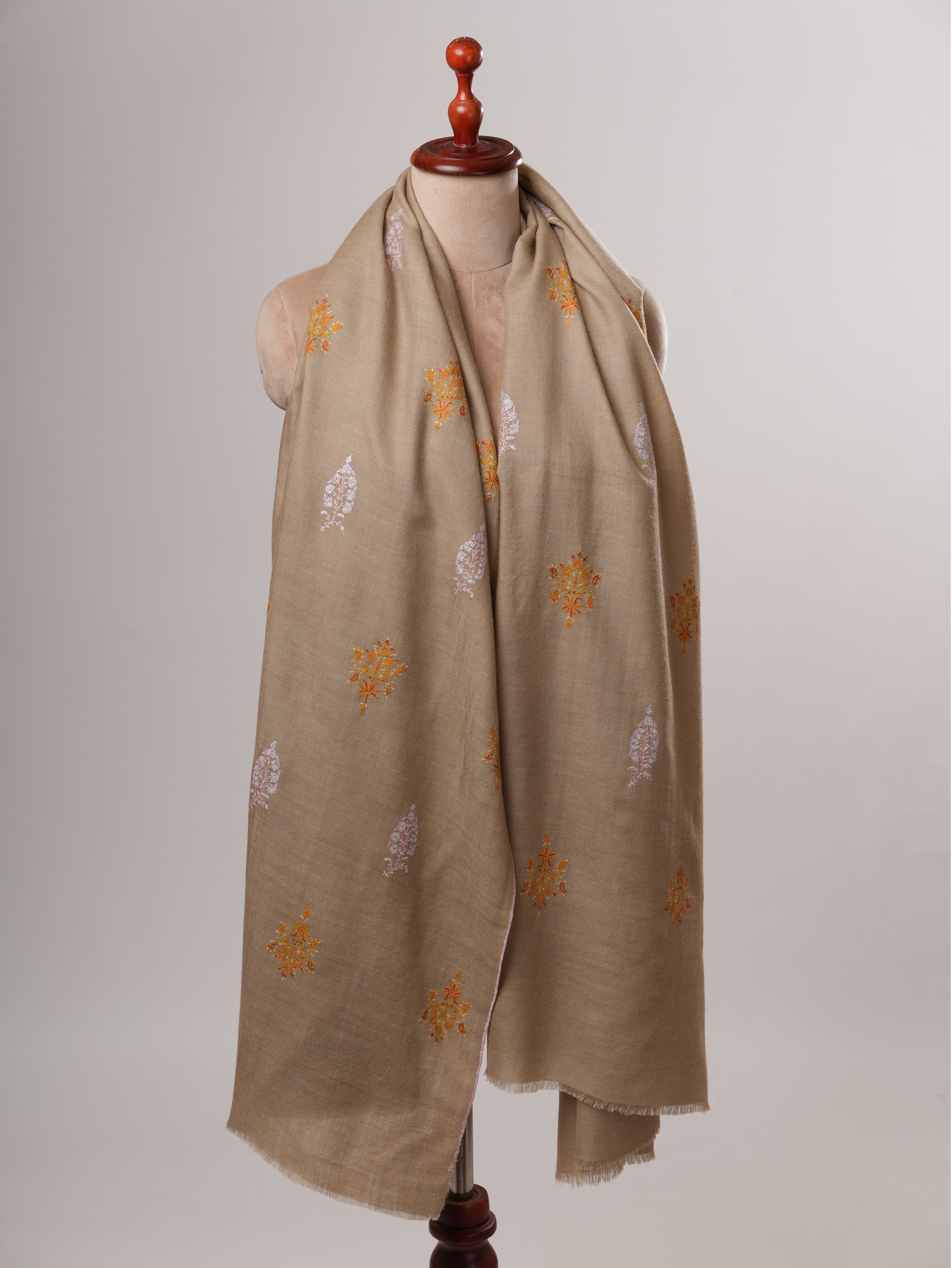 Handwoven Pashmina Shawl with Sozni Embroidered Buteh Shahkaar
