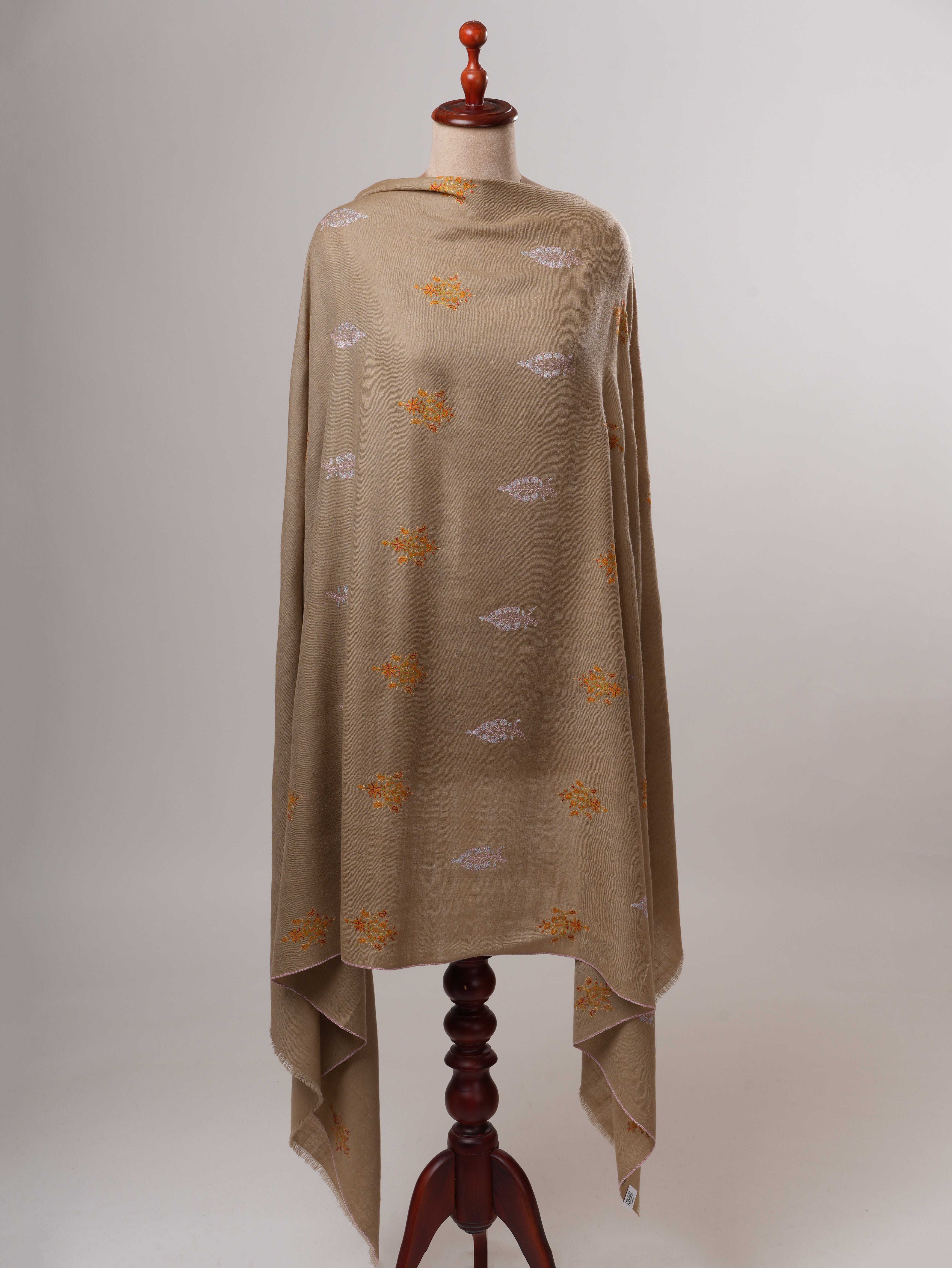 Handwoven Pashmina Shawl with Sozni Embroidered Buteh Shahkaar