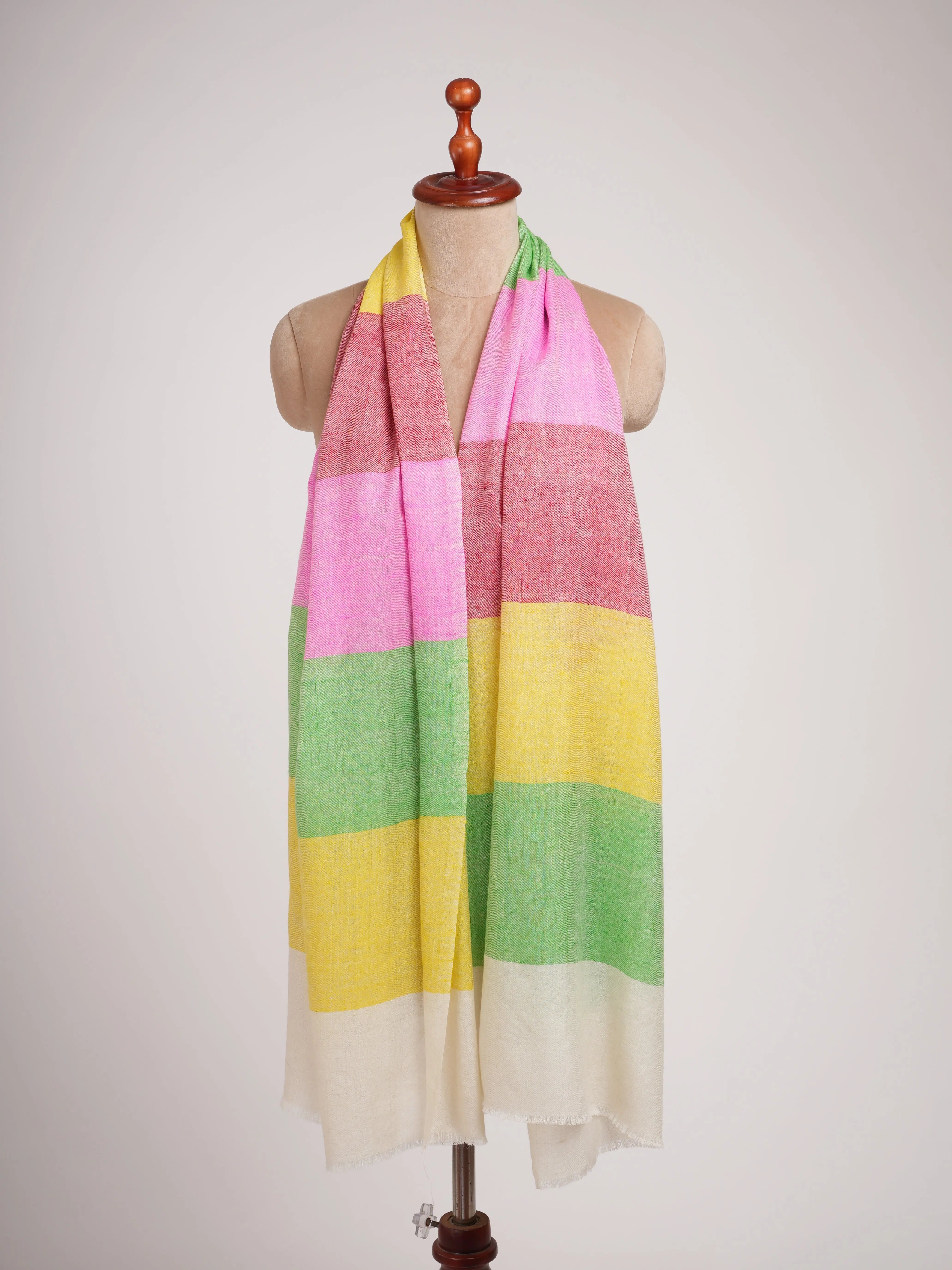 Handwoven Solid Stripe Indian Cashmere Stole Shahkaar