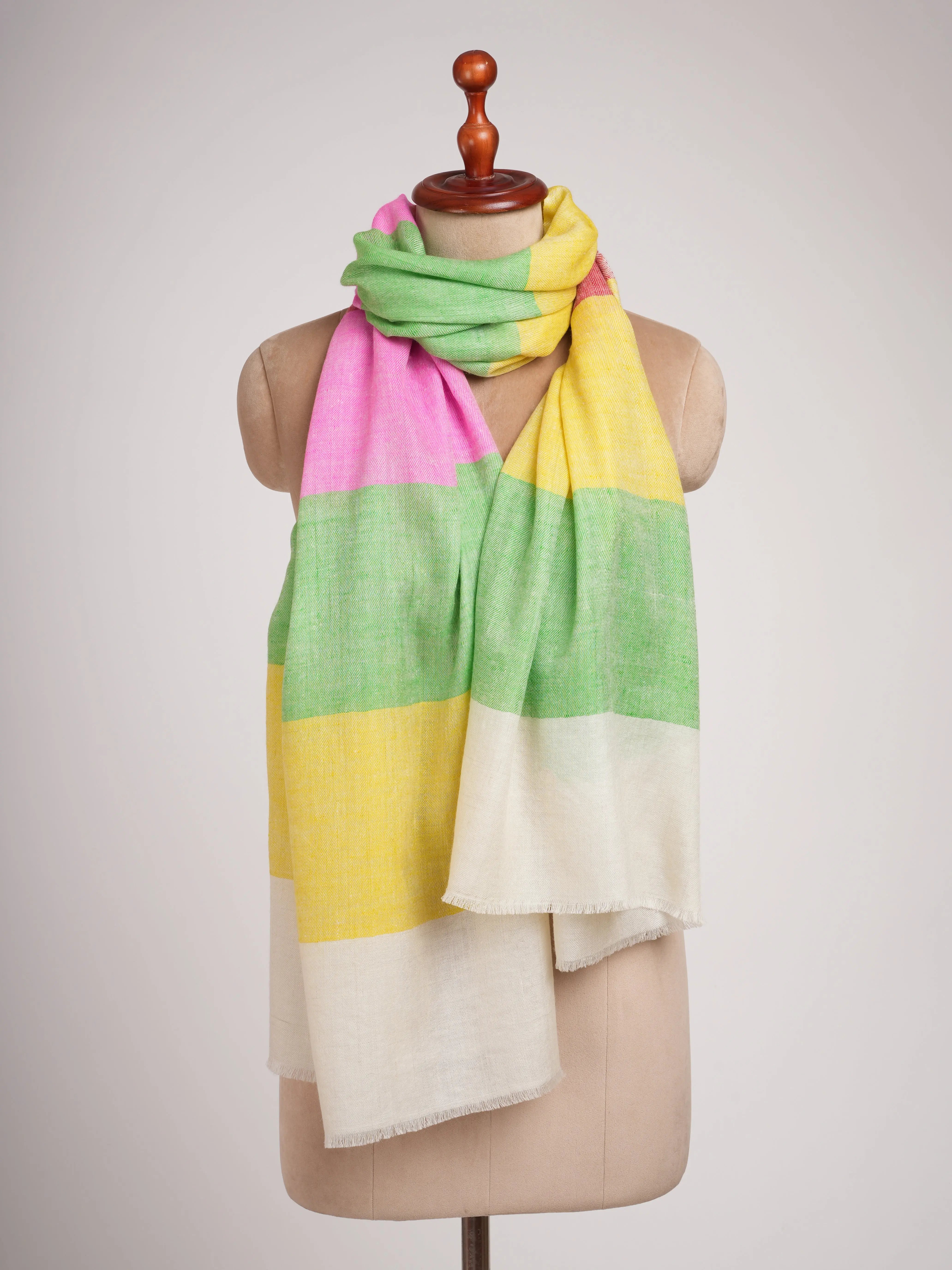 Handwoven Solid Stripe Indian Cashmere Stole Shahkaar