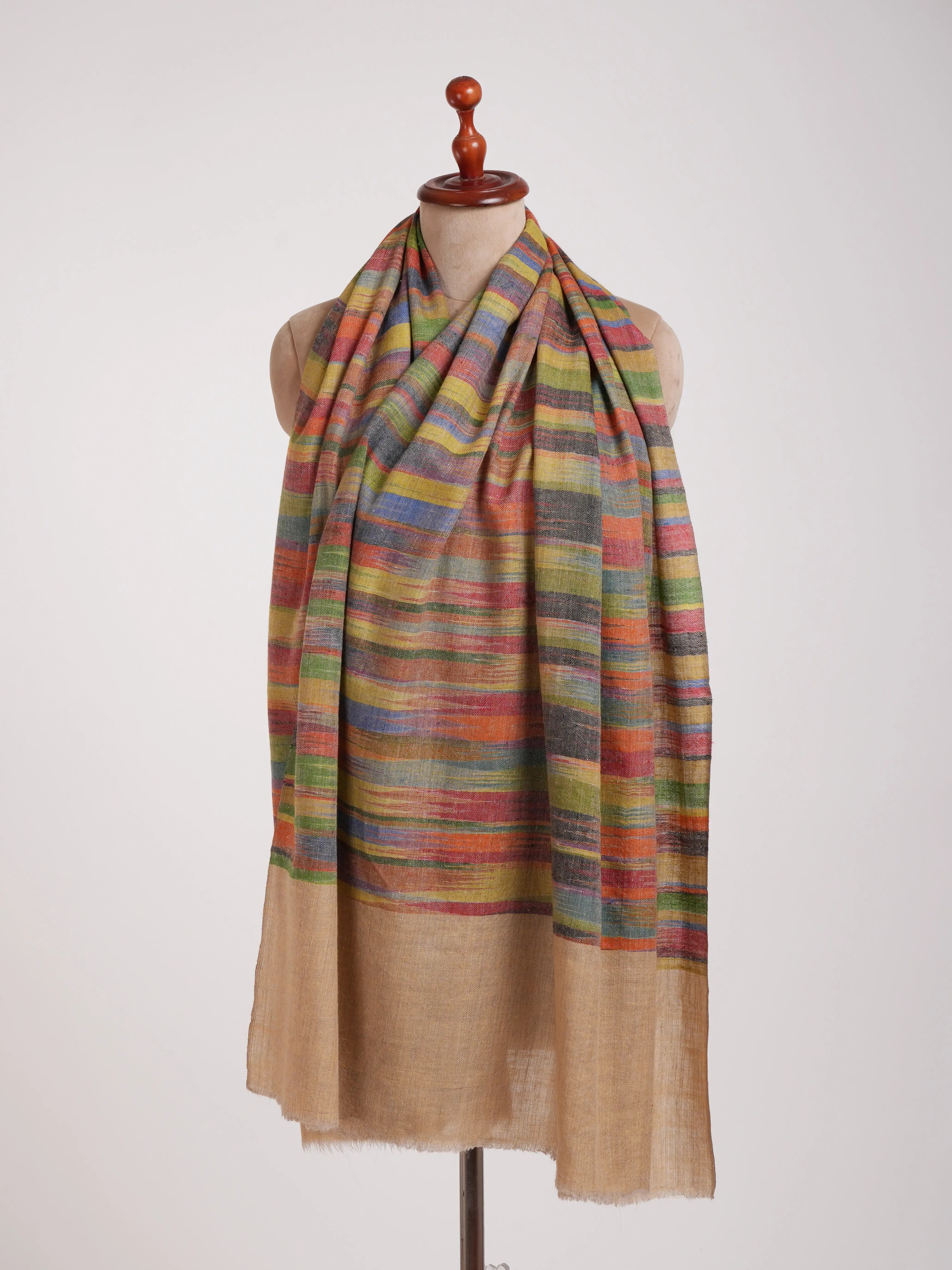 Handwoven Space Dyed Ikat Kashmiri Pashmina Shawl Shahkaar