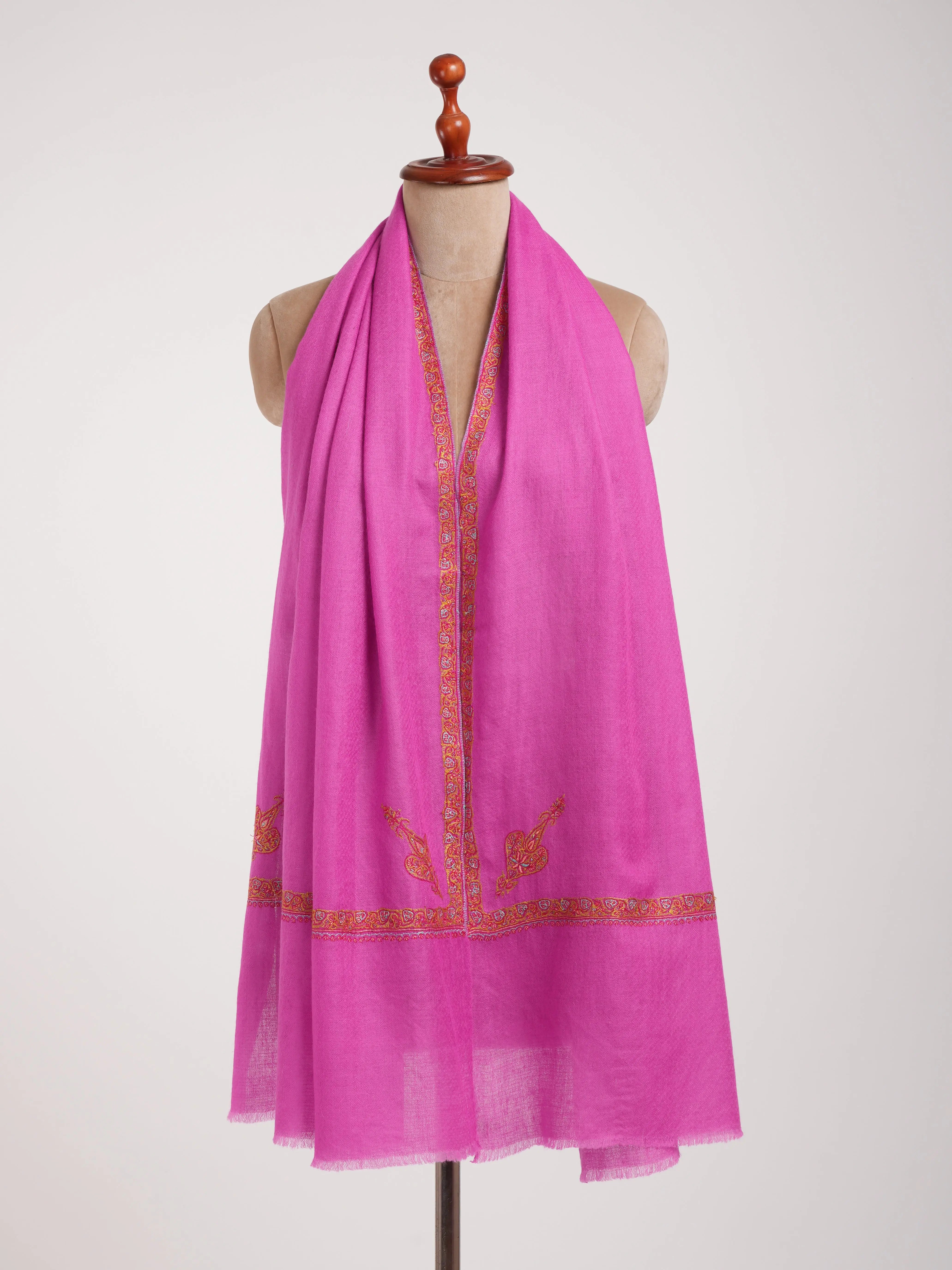 Hashia Embroidered Magenta Pink Indian Cashmere Scarf Shahkaar